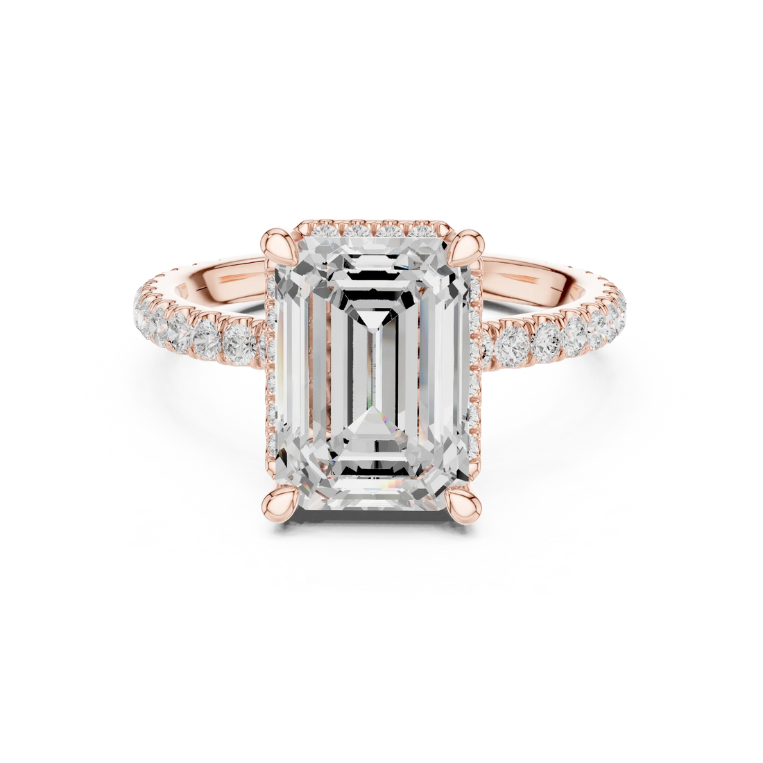 Emerald Diamond Hidden Halo Engagement Ring
