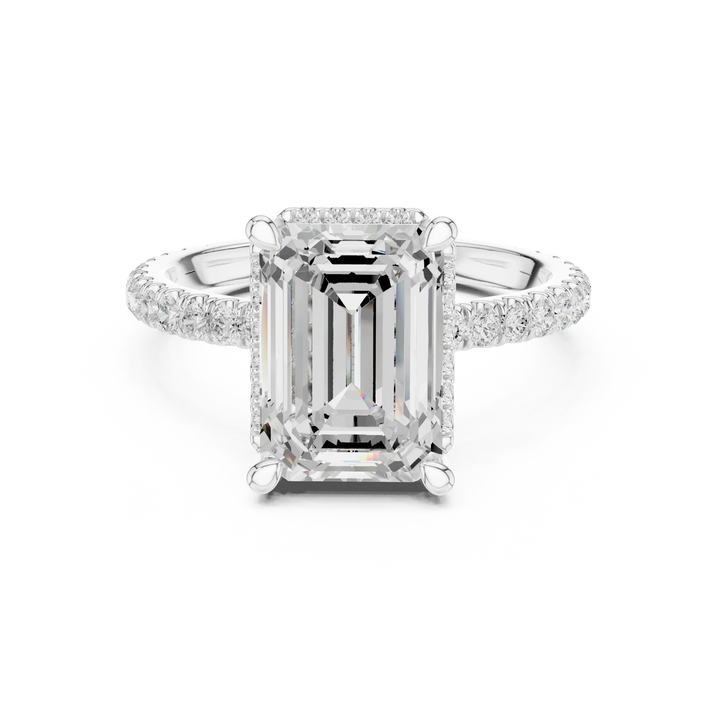 Emerald Diamond Hidden Halo Engagement Ring