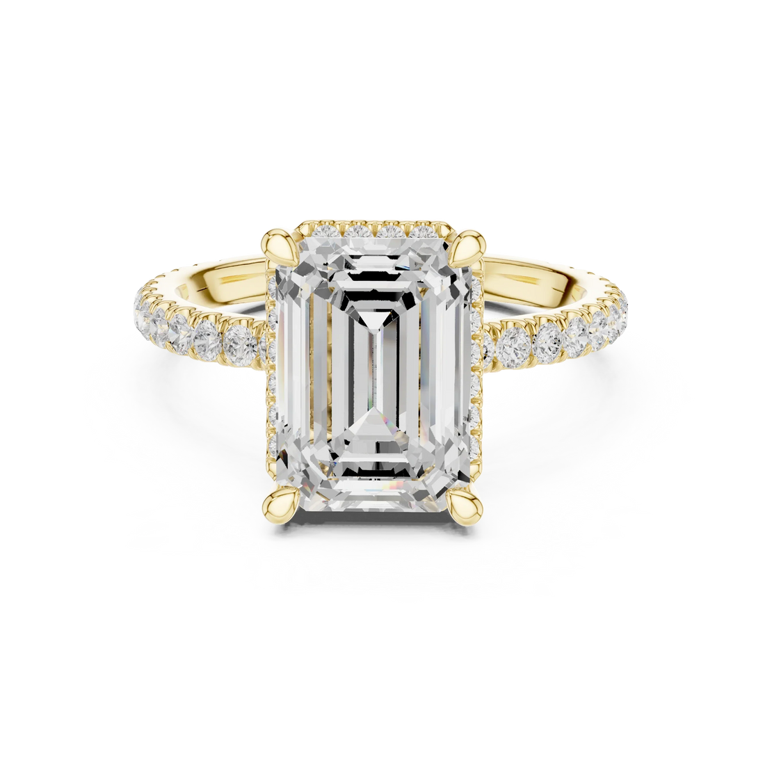 Emerald Diamond Hidden Halo Engagement Ring