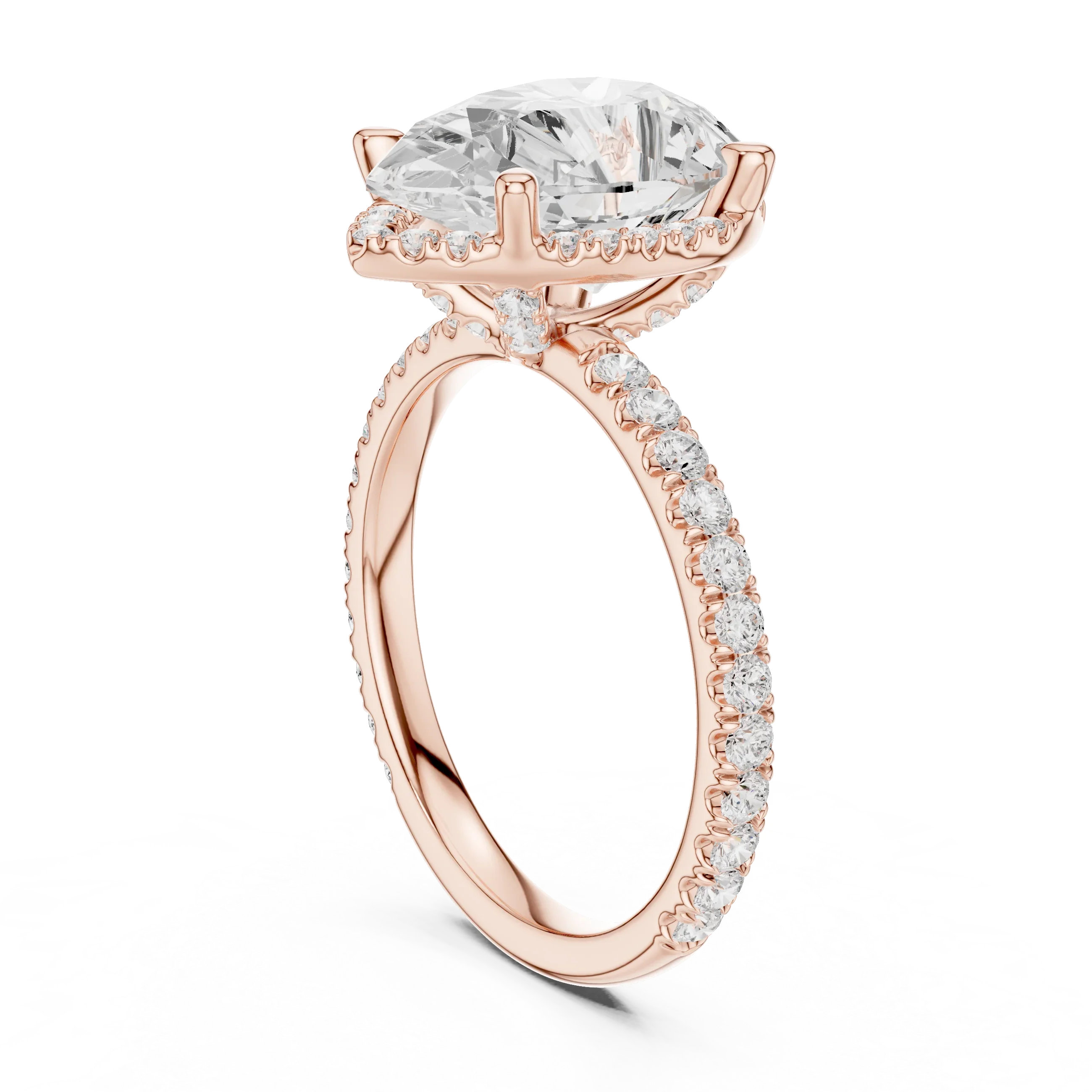 Pear Diamond Hidden Halo Engagement Ring