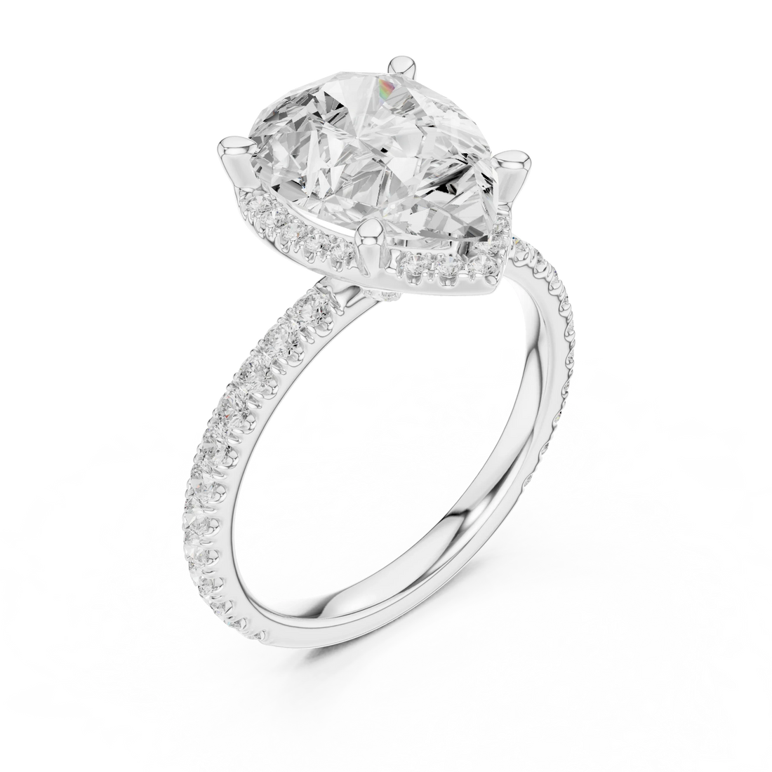 Pear Diamond Hidden Halo Engagement Ring