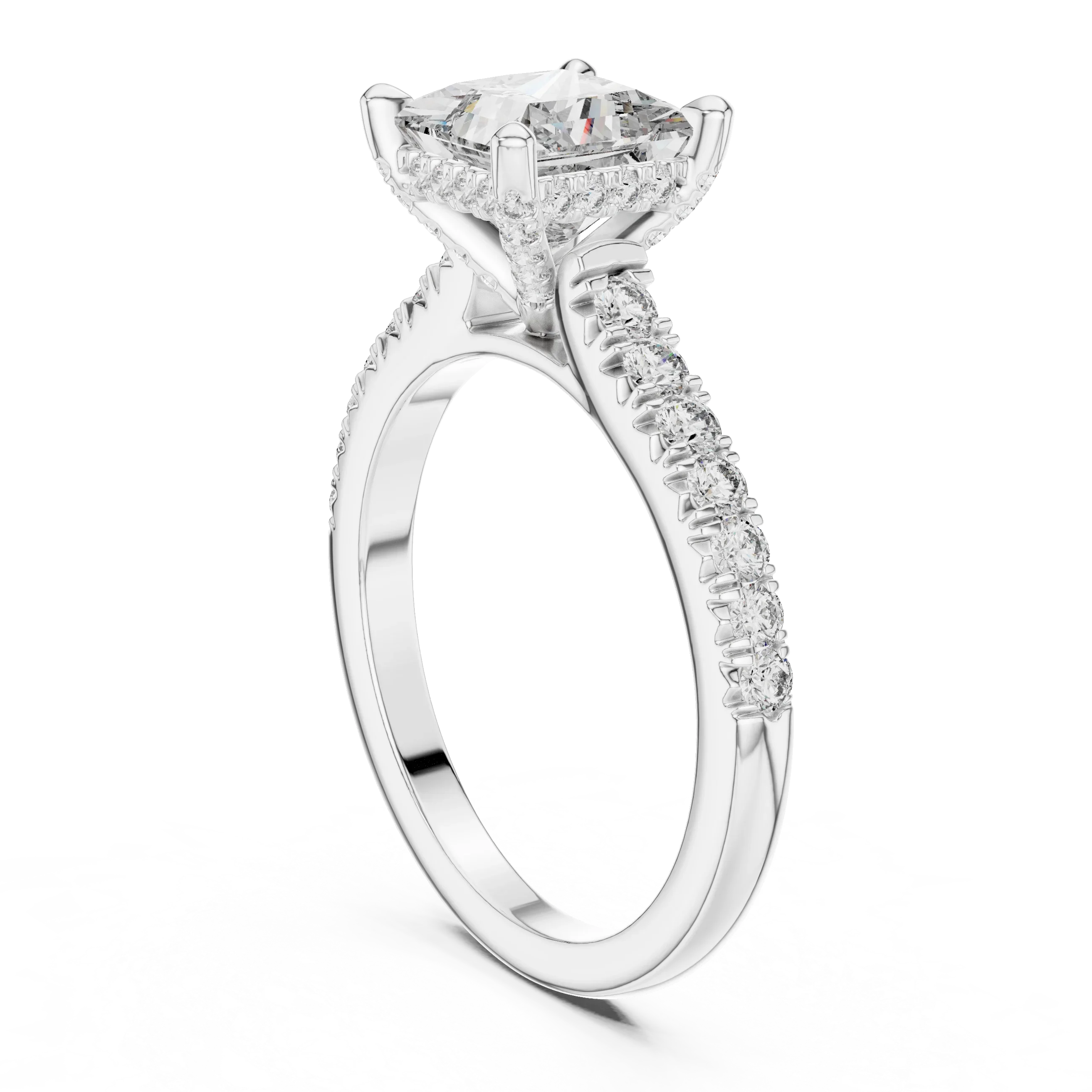 Princess Hidden Halo Diamond Engagement Ring