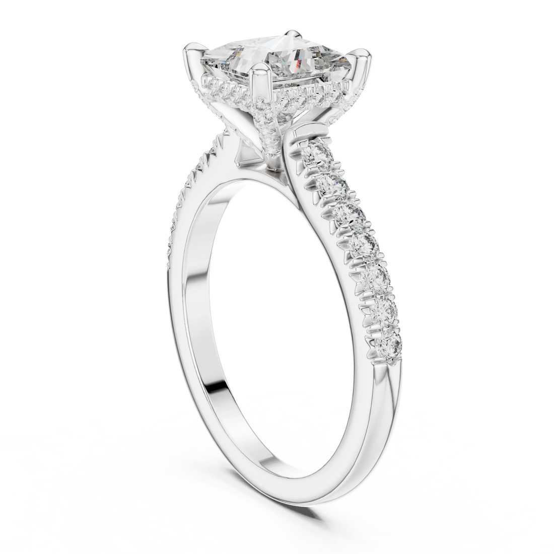 Princess Hidden Halo Diamond Engagement Ring