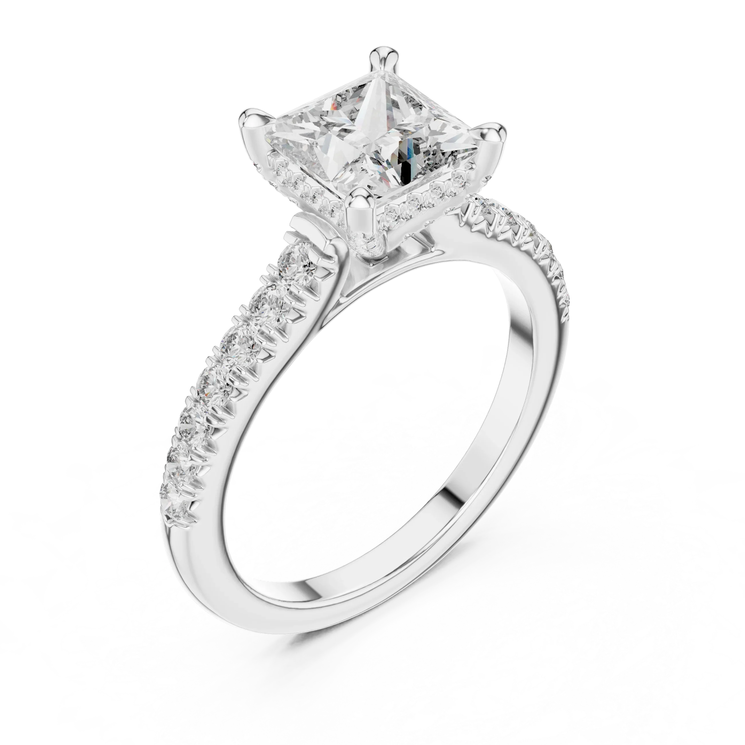 Princess Hidden Halo Diamond Engagement Ring