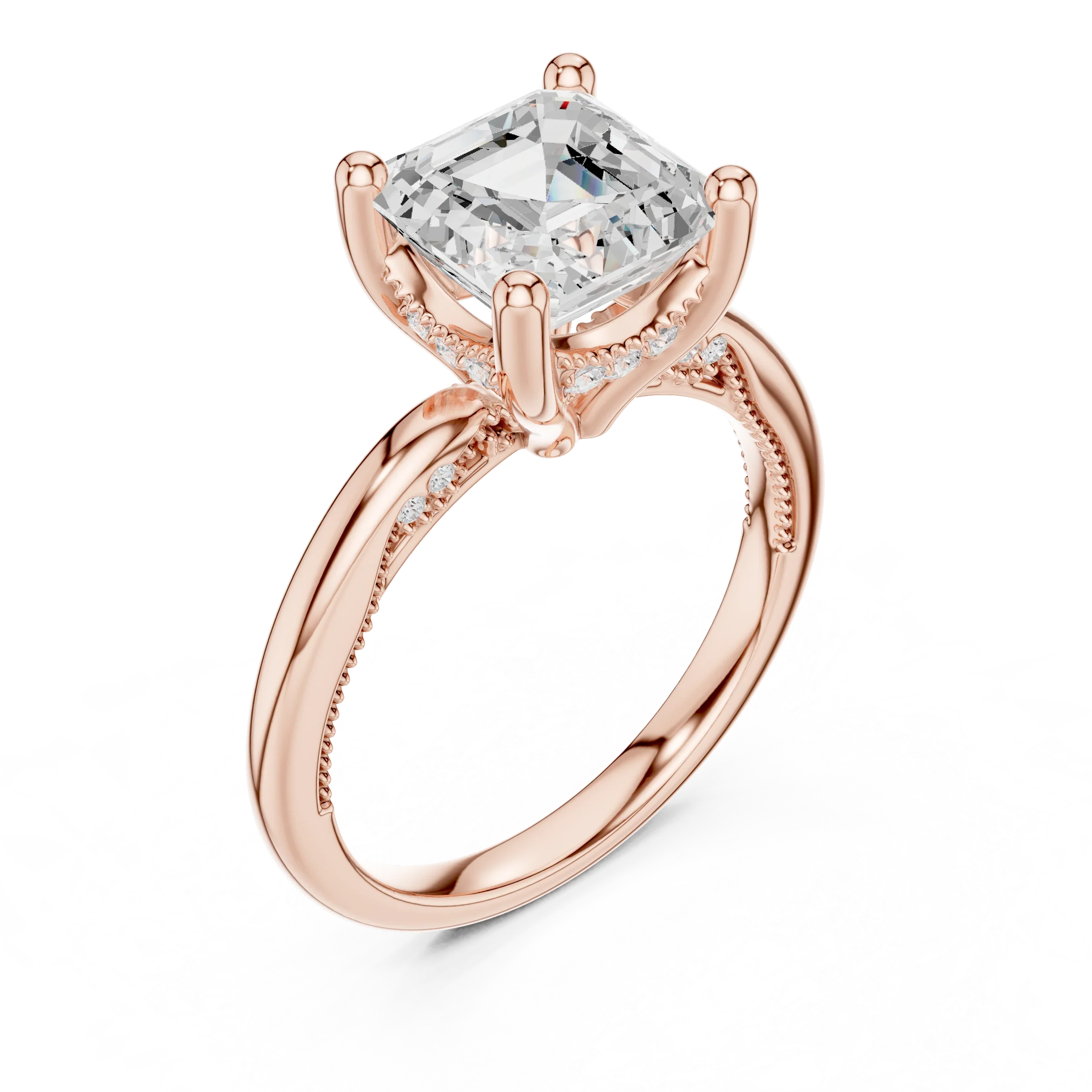 Hidden Halo Asscher Cut Diamond Engagement Ring