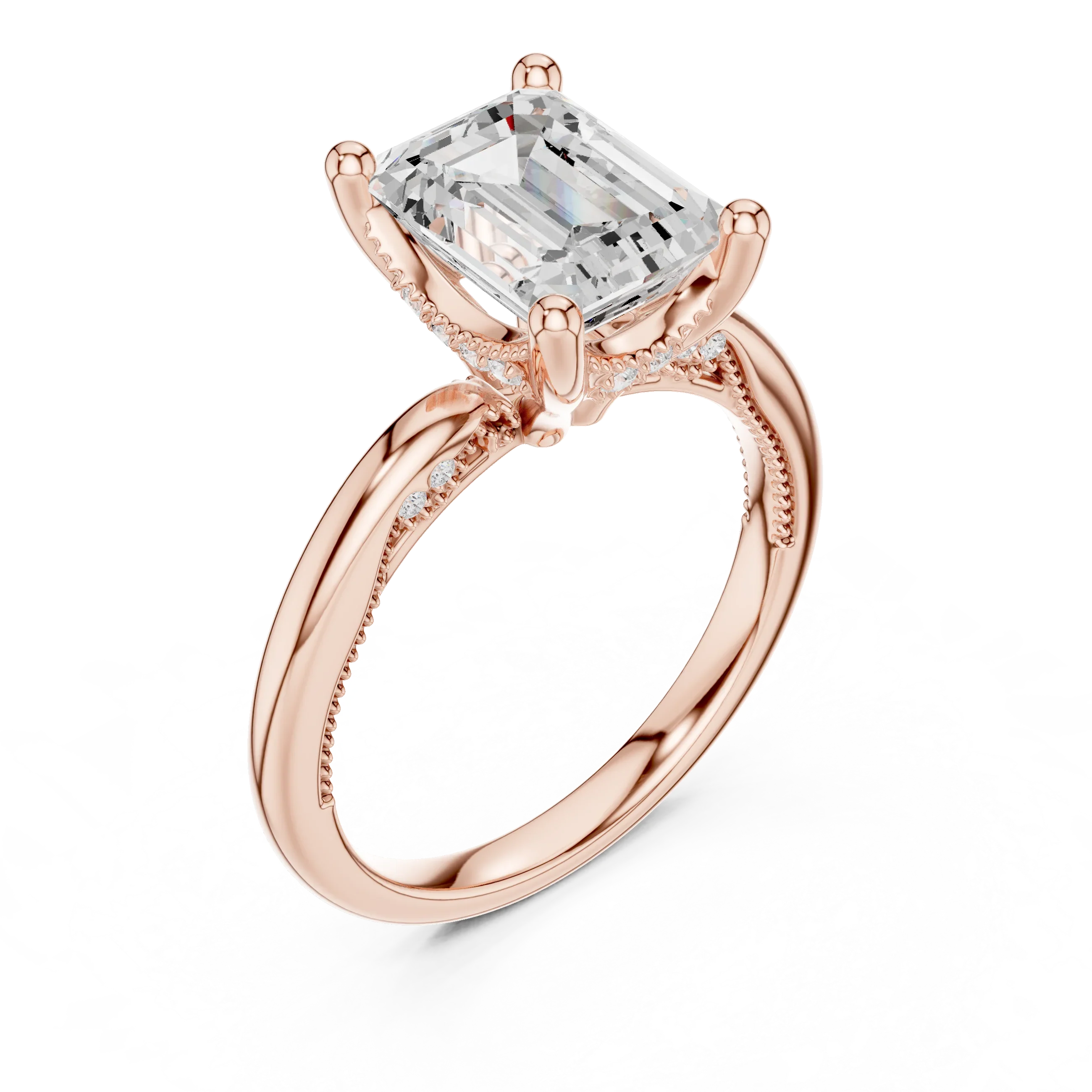 Hidden Halo Emerald Cut Diamond Engagement Ring