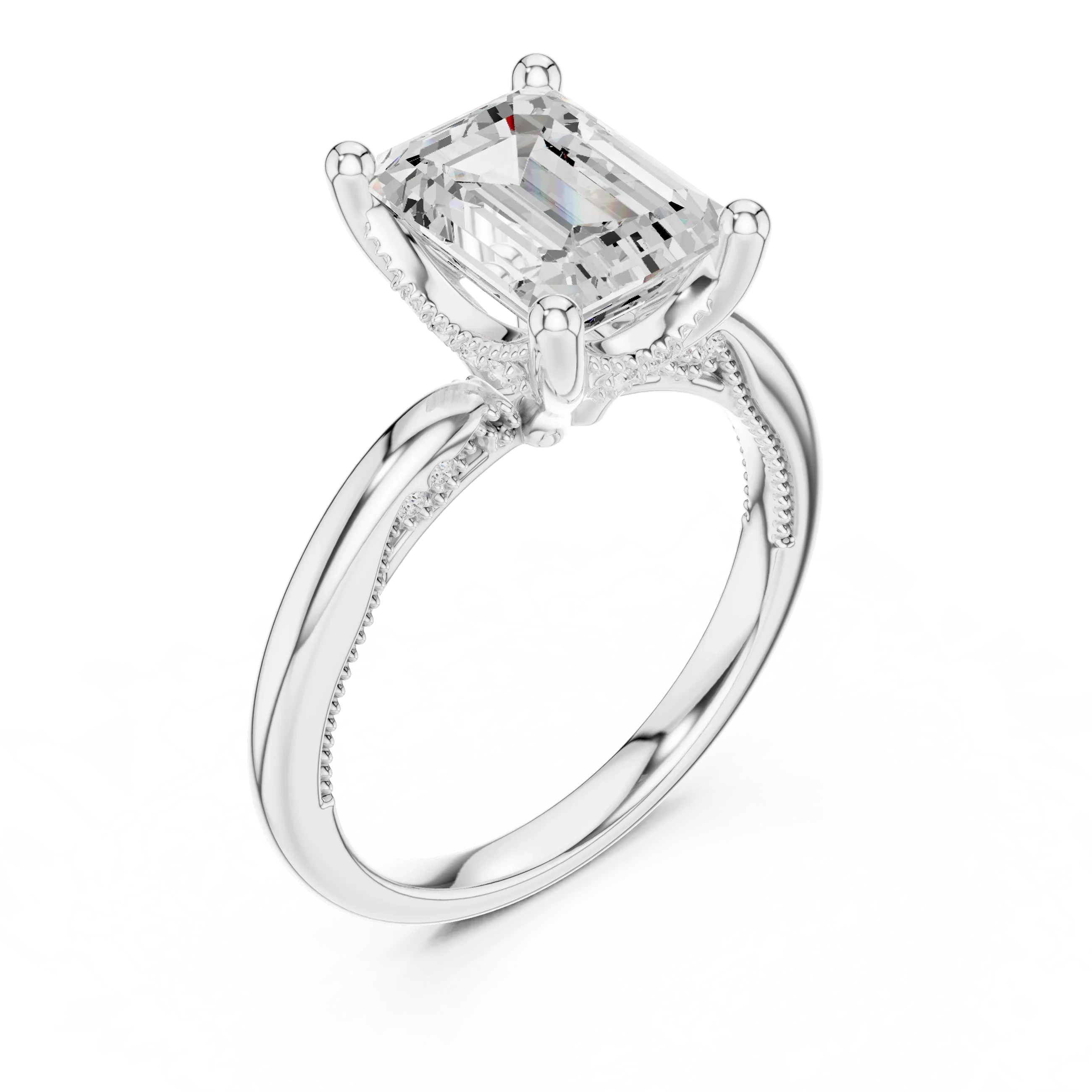 Hidden Halo Emerald Cut Diamond Engagement Ring