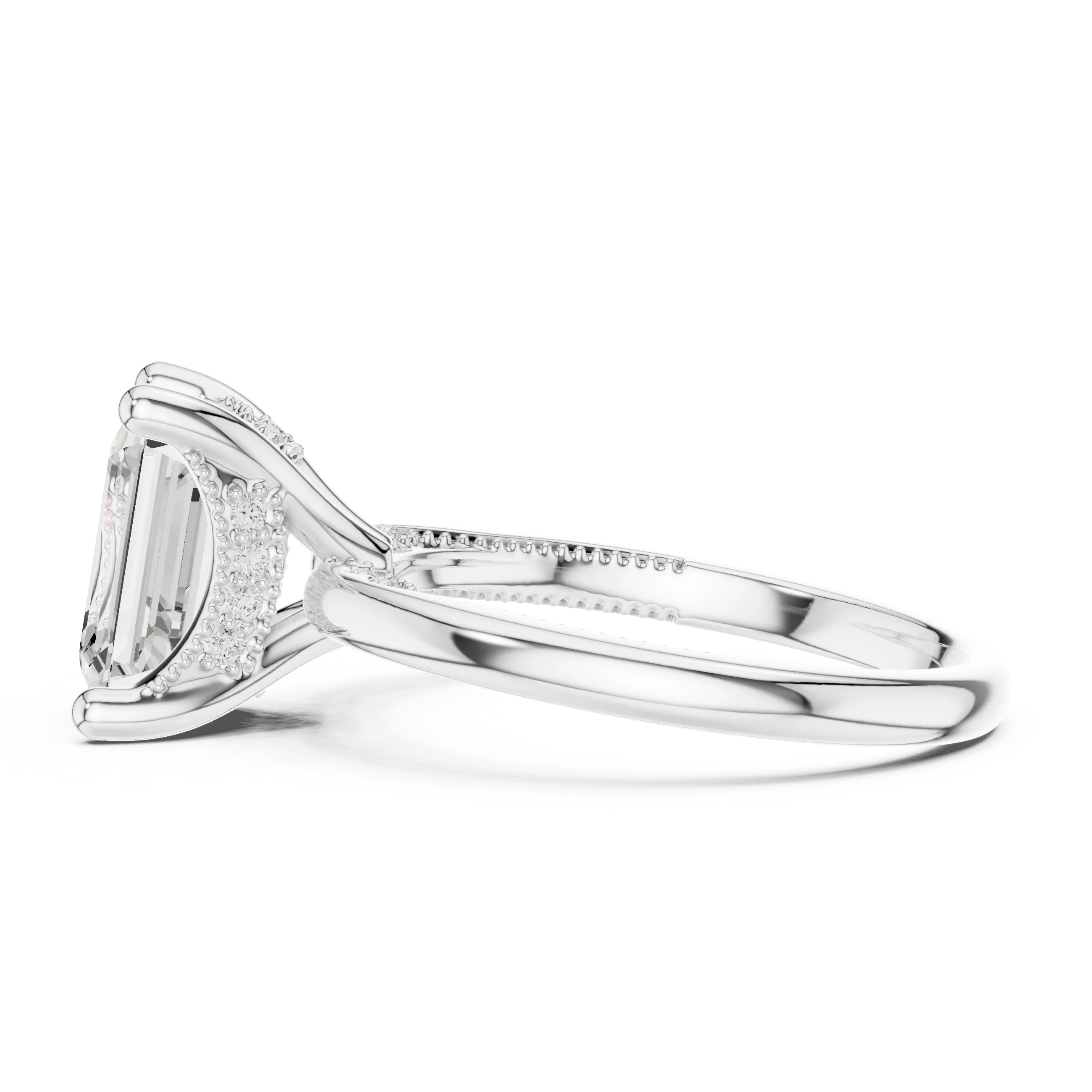 Hidden Halo Emerald Cut Diamond Engagement Ring