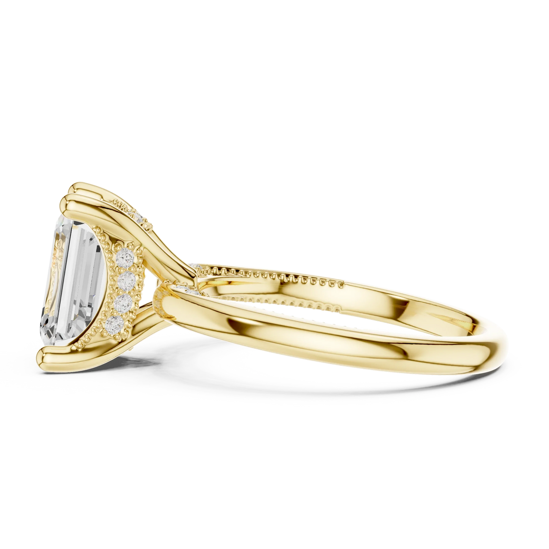 Hidden Halo Emerald Cut Diamond Engagement Ring