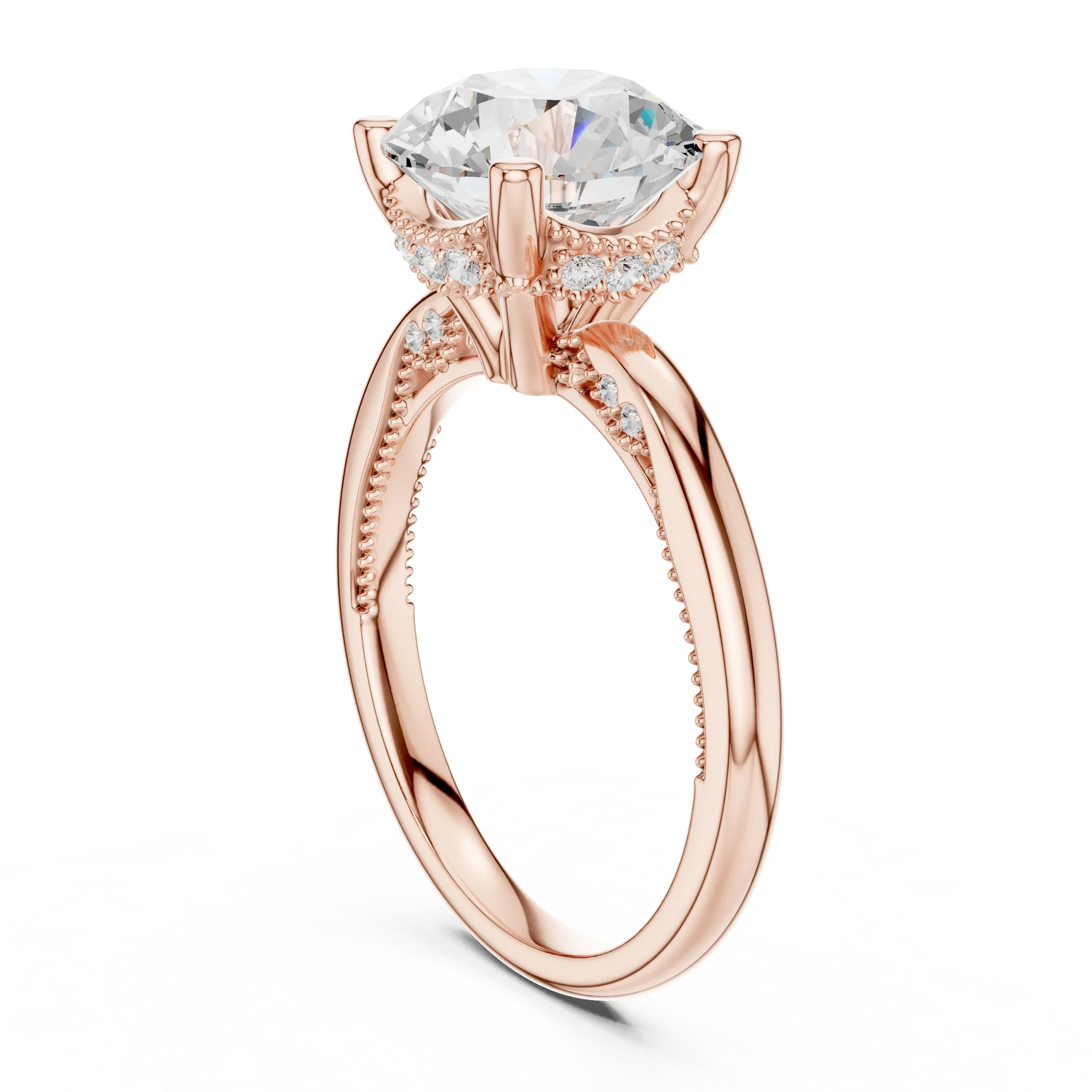 Hidden Halo Round Cut Diamond Engagement Ring