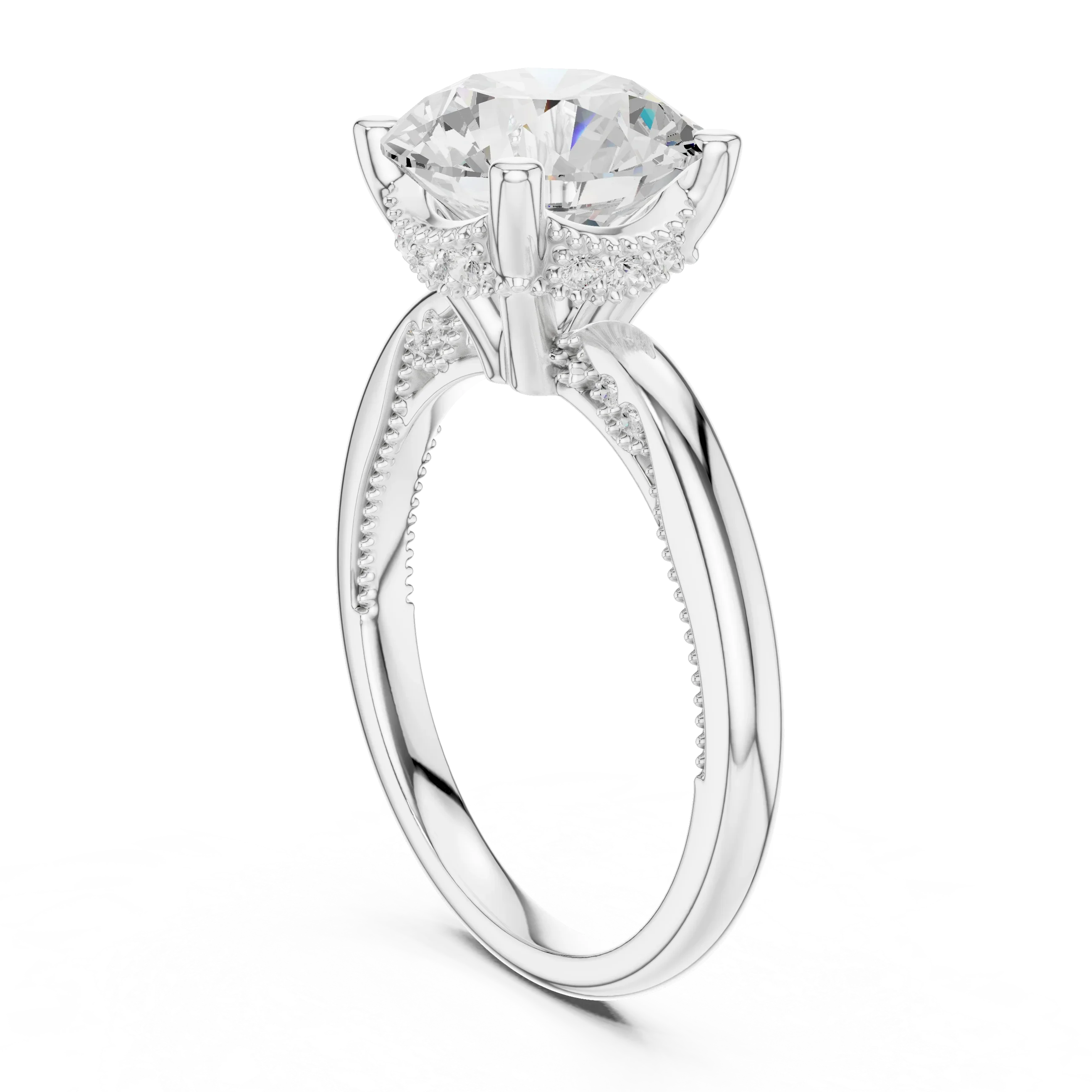Hidden Halo Round Cut Diamond Engagement Ring