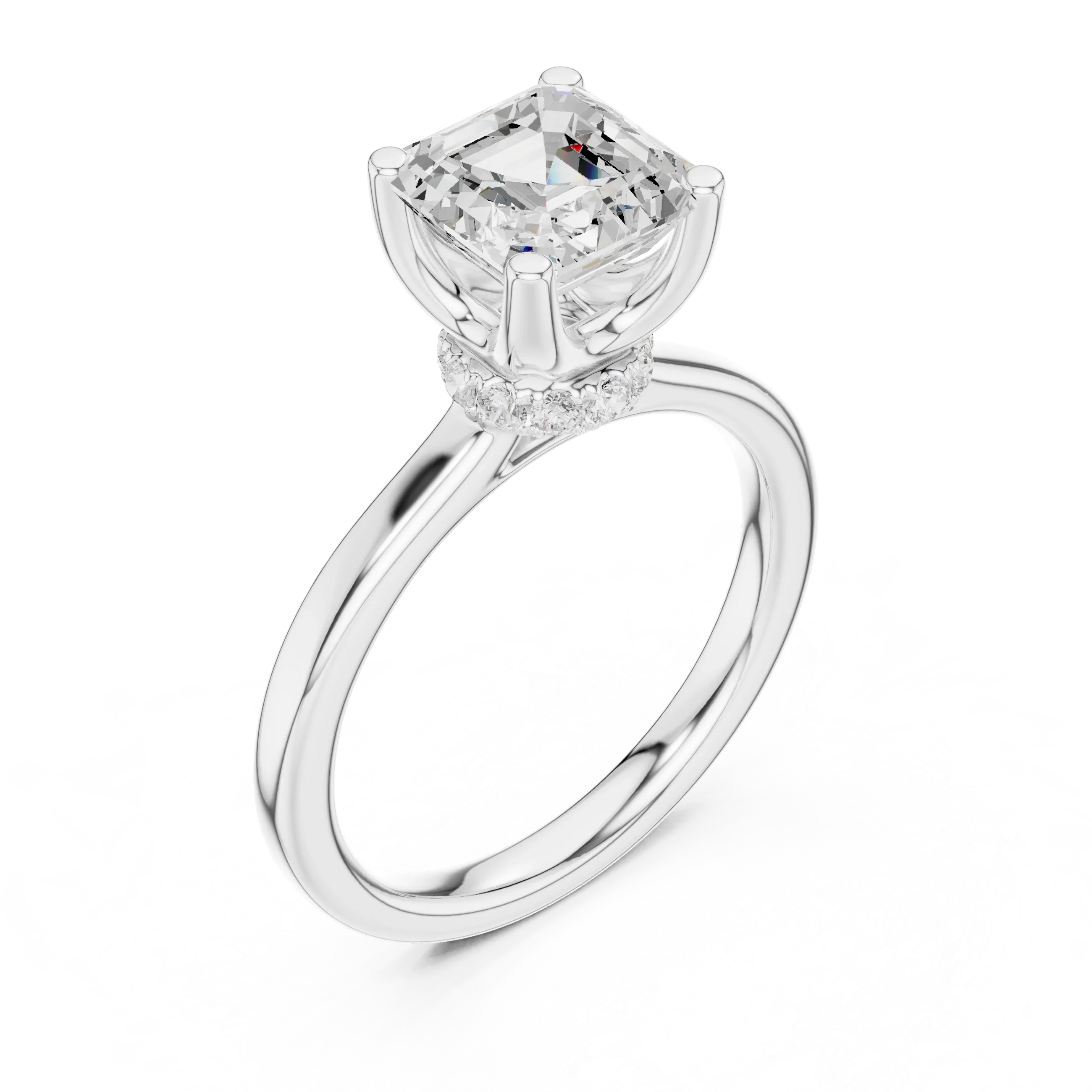 Asscher Shape Diamond Hidden Halo Engagement Ring