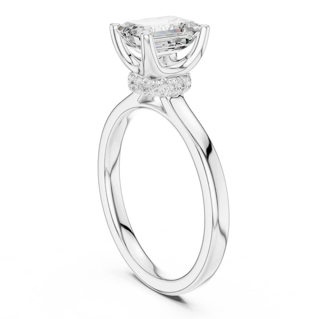 Emerald Shape Diamond Hidden Halo Engagement Ring