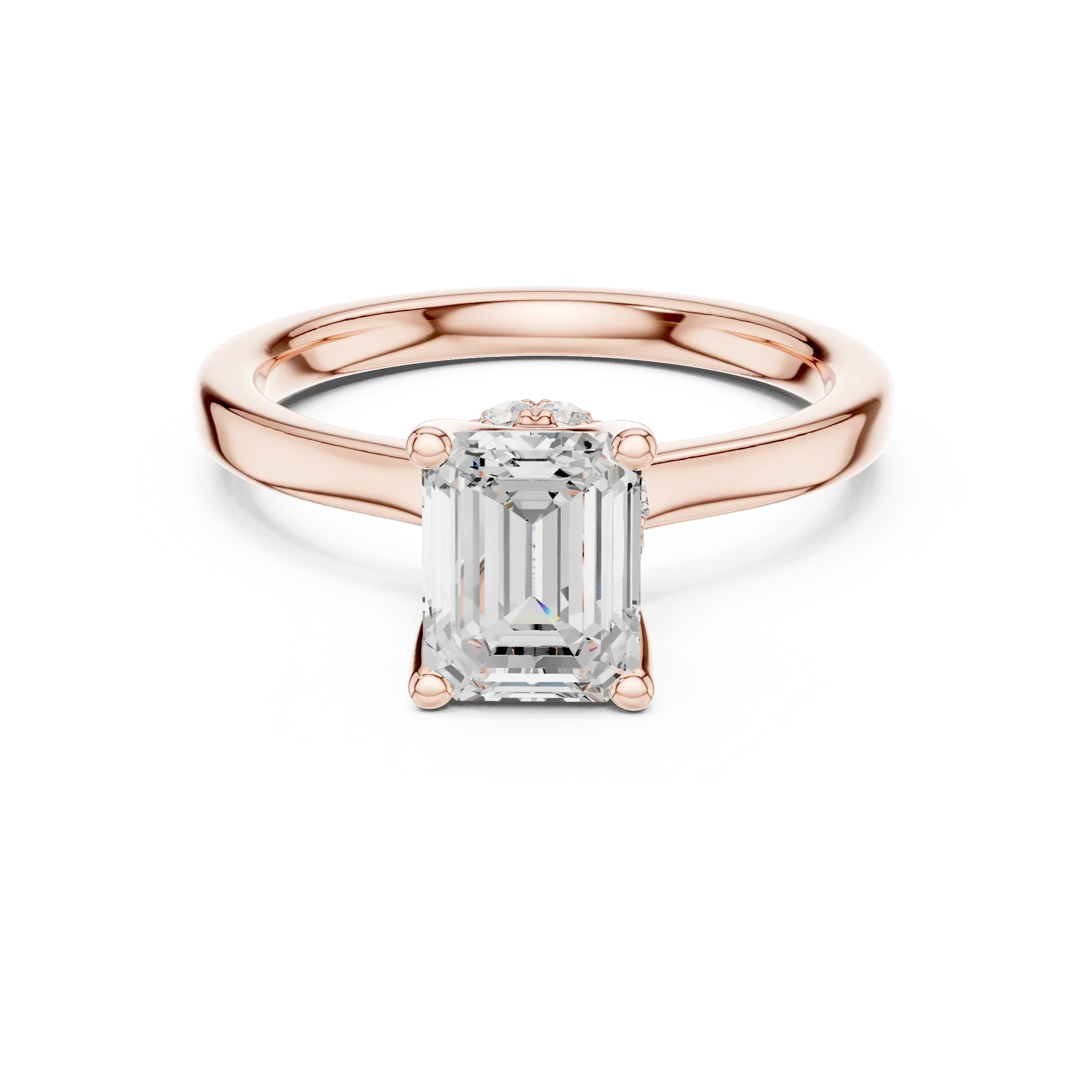 Emerald Shape Diamond Hidden Halo Engagement Ring