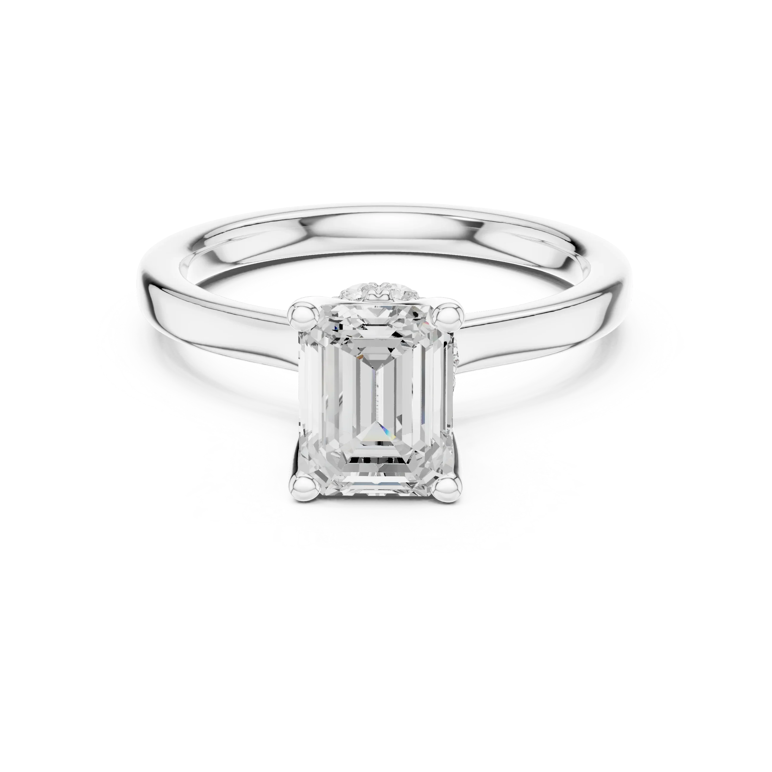 Emerald Shape Diamond Hidden Halo Engagement Ring