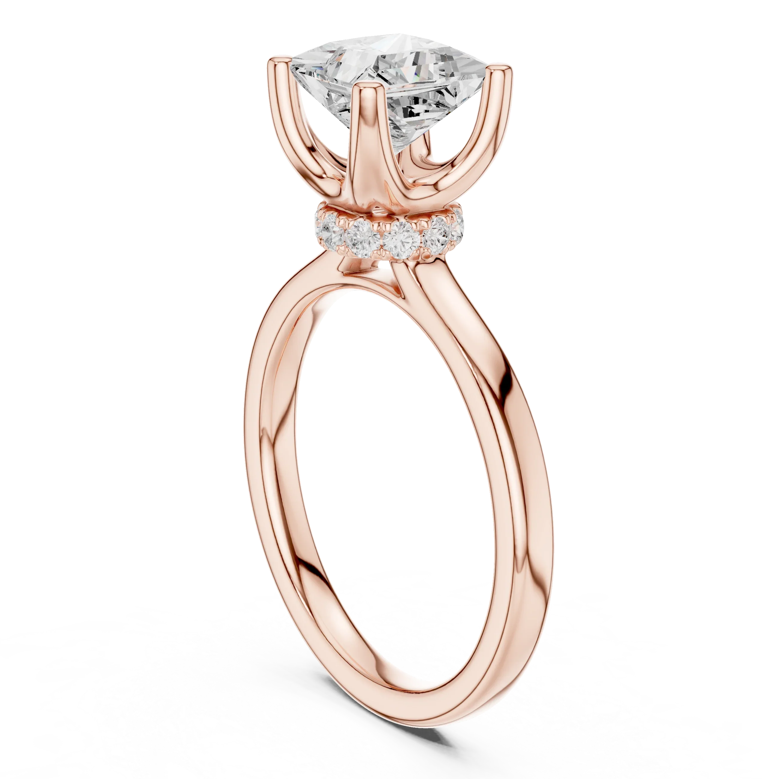 Princess Shape Diamond Hidden Halo Engagement Ring