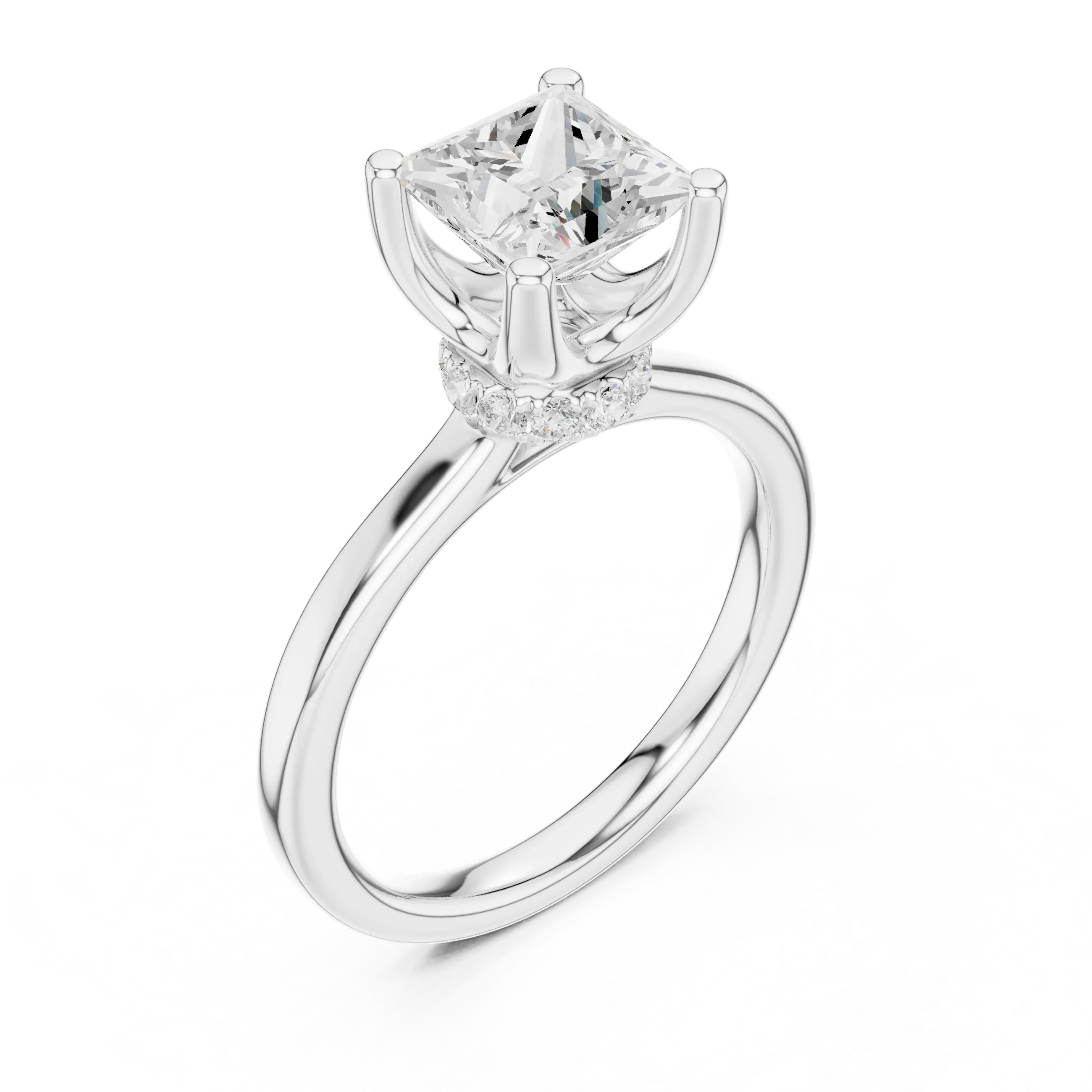 Princess Shape Diamond Hidden Halo Engagement Ring