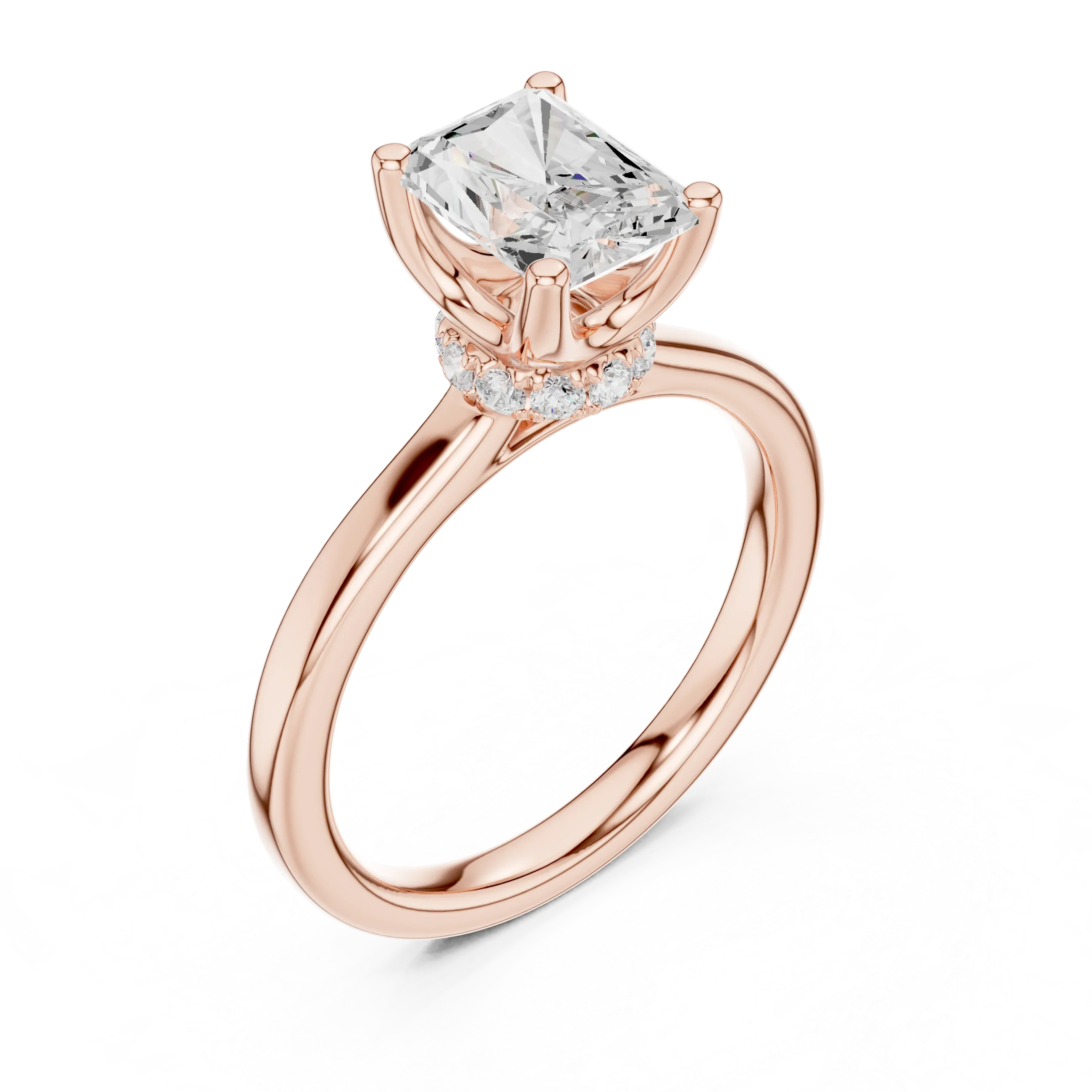 Radiant Shape Diamond Hidden Halo Engagement Ring