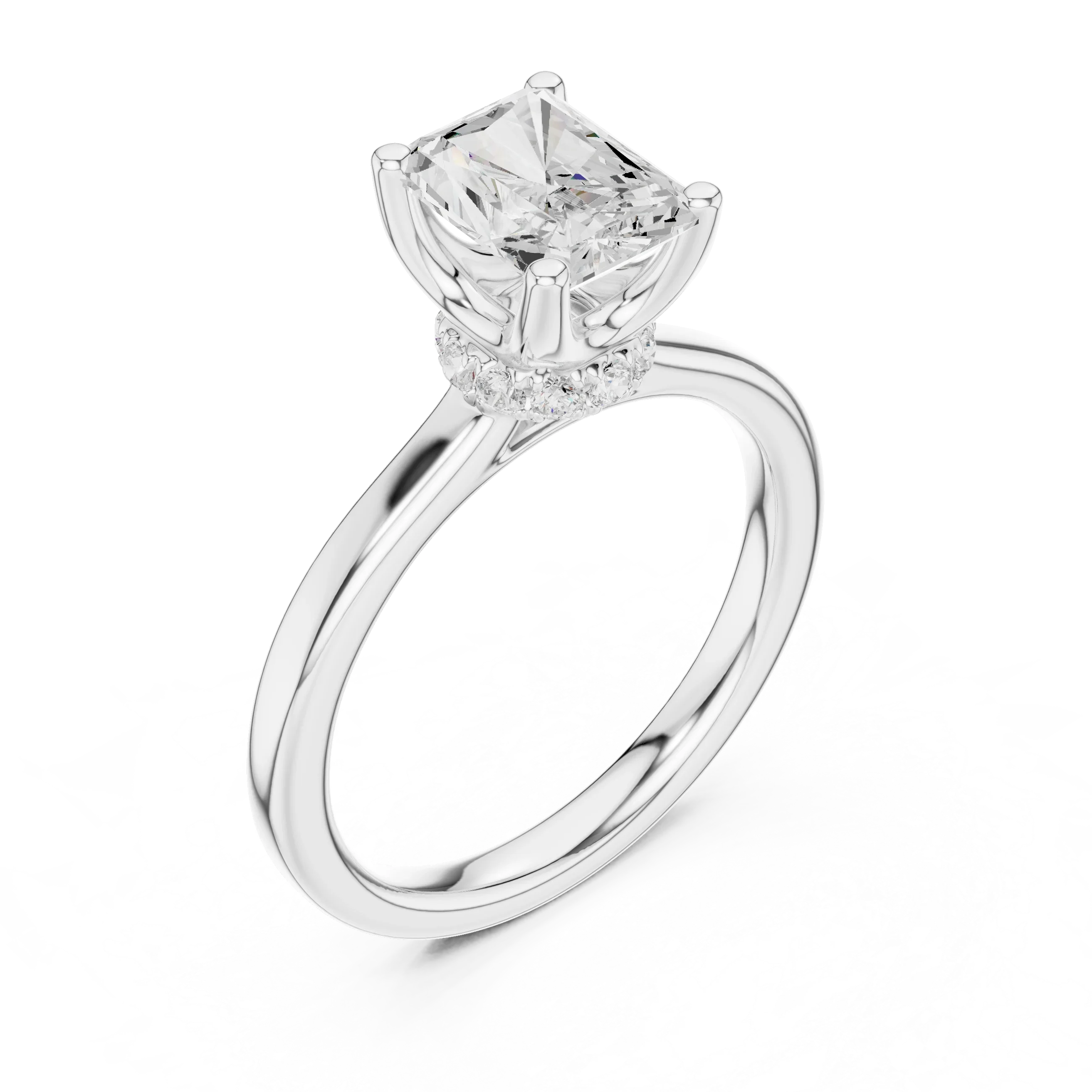 Radiant Shape Diamond Hidden Halo Engagement Ring
