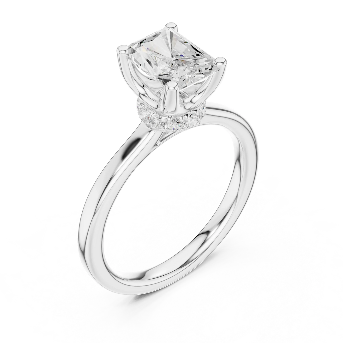 Radiant Shape Diamond Hidden Halo Engagement Ring