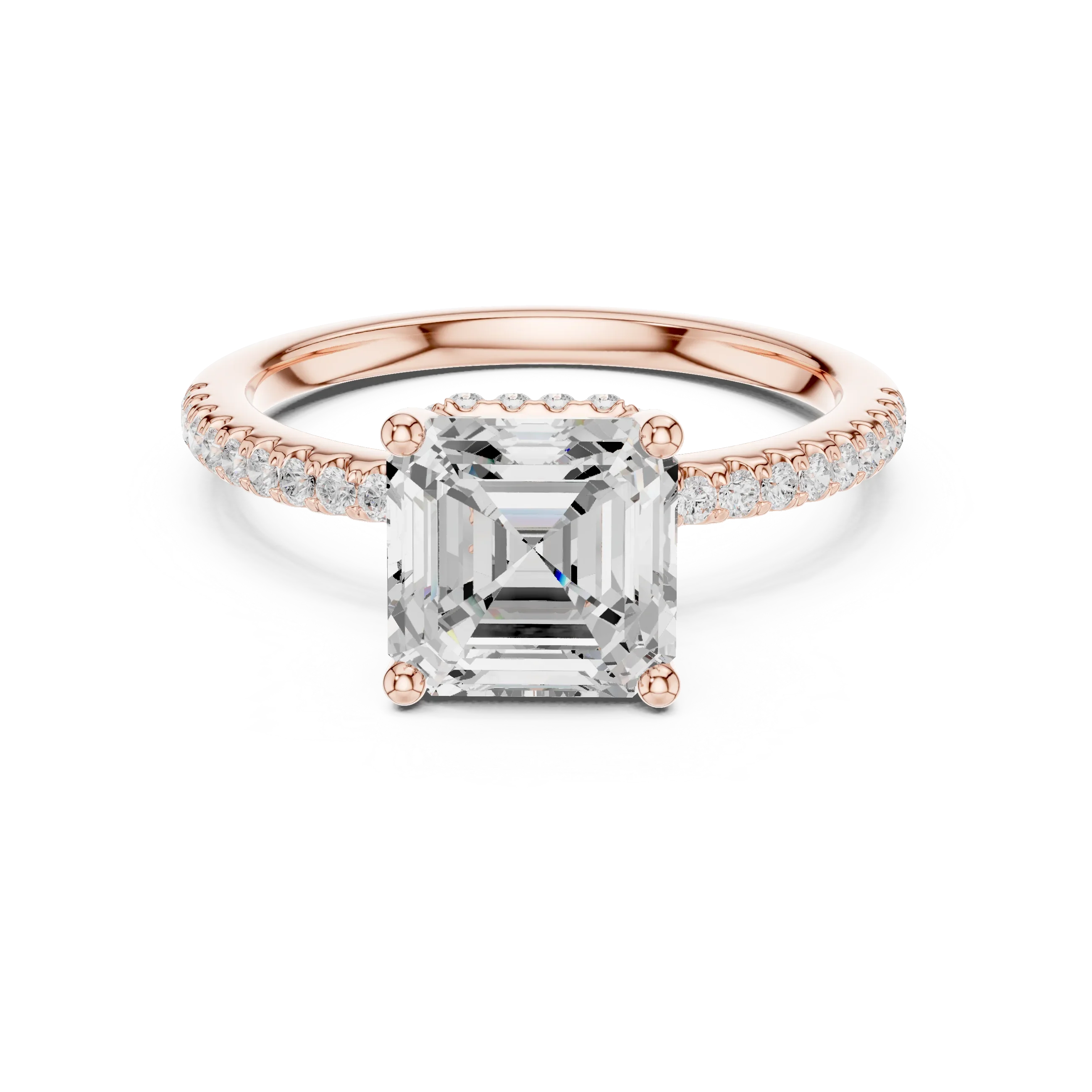 Hidden Halo Asscher Cut Diamond Engagement Ring With Pave Band