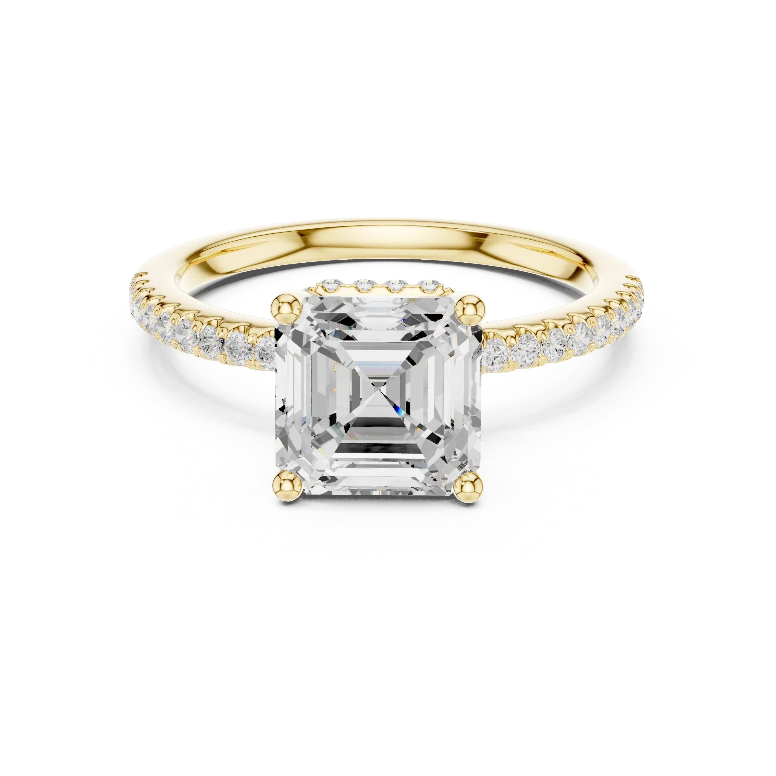 Hidden Halo Asscher Cut Diamond Engagement Ring With Pave Band