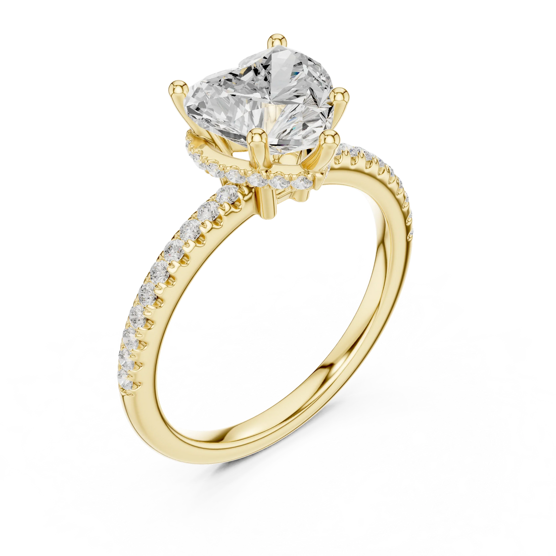Hidden Halo Heart Cut Diamond Engagement Ring With Pave Band