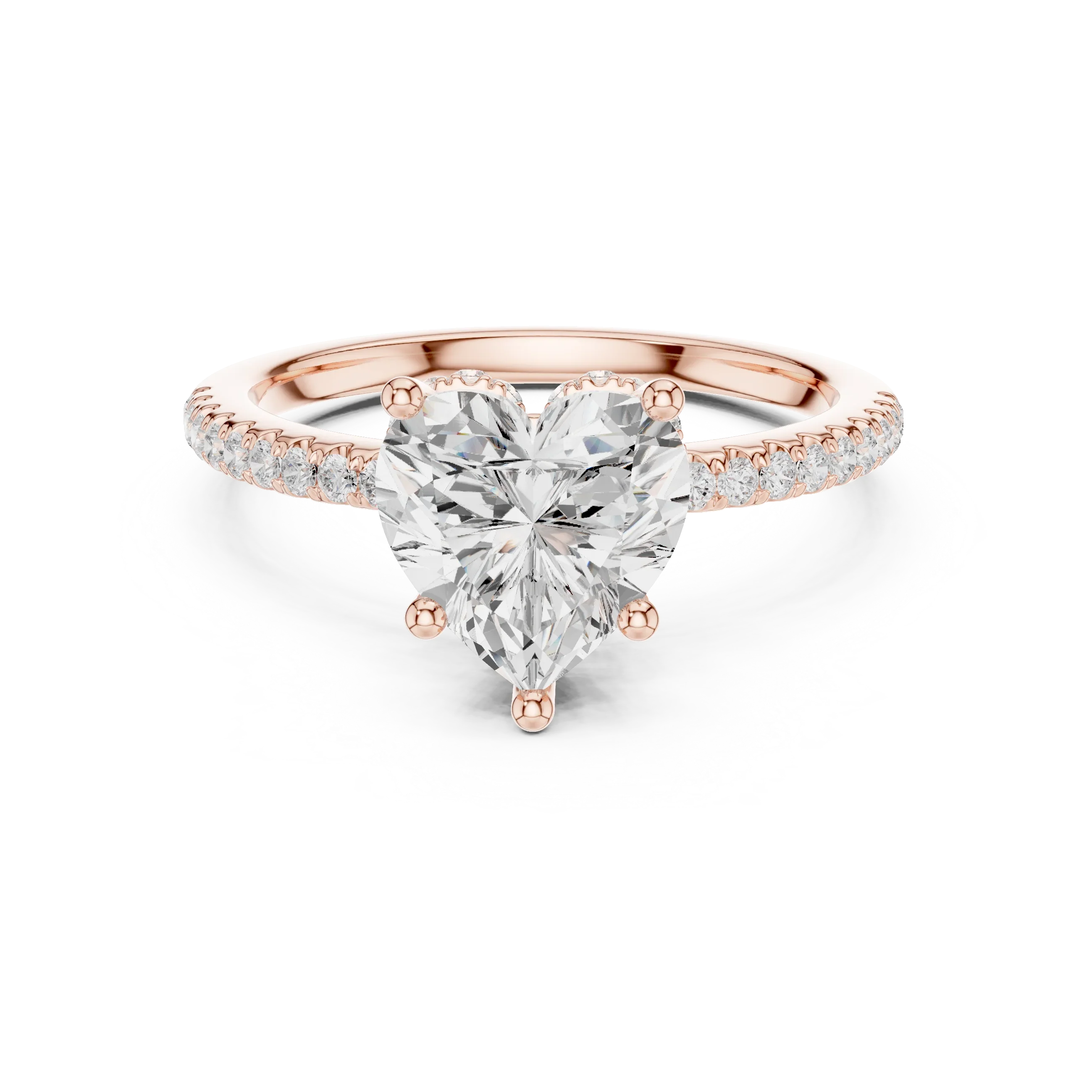 Hidden Halo Heart Cut Diamond Engagement Ring With Pave Band