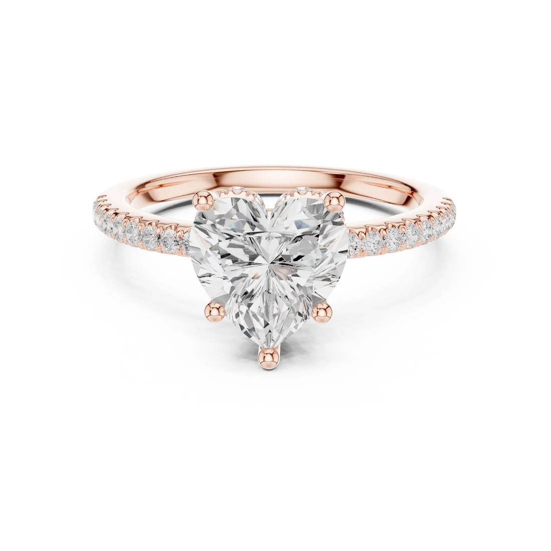 Hidden Halo Heart Cut Diamond Engagement Ring With Pave Band