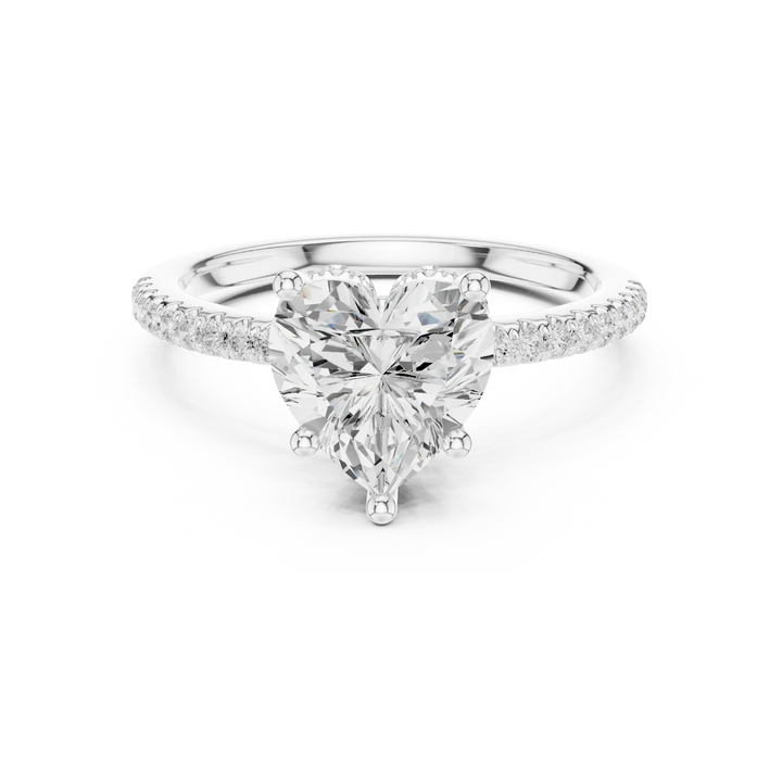 Hidden Halo Heart Cut Diamond Engagement Ring With Pave Band