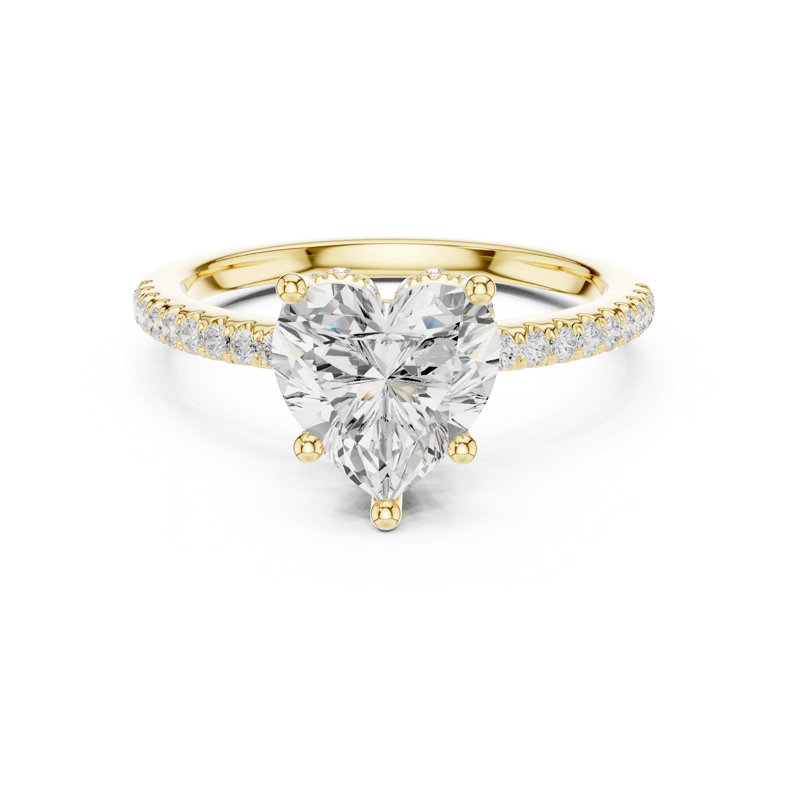 Hidden Halo Heart Cut Diamond Engagement Ring With Pave Band