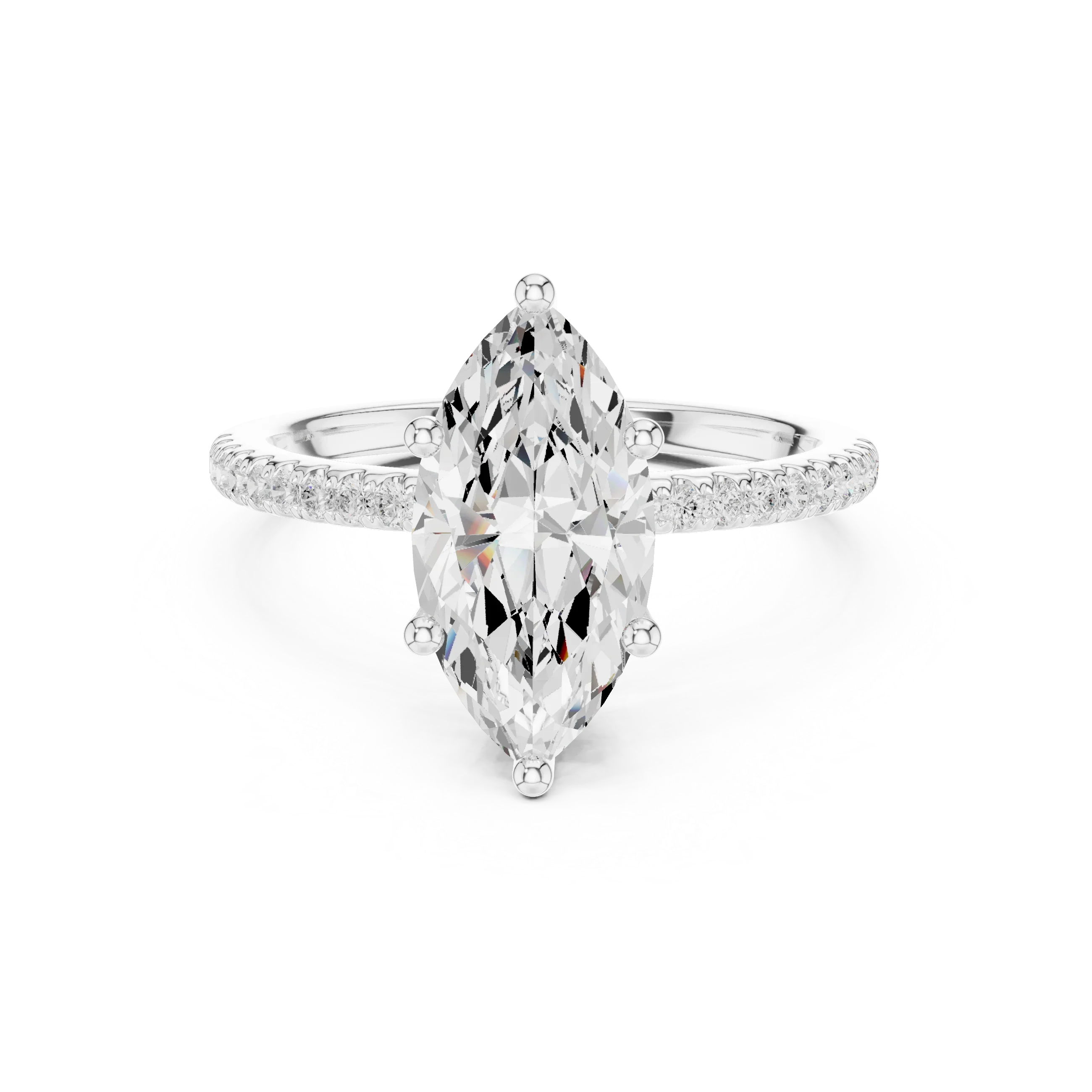 Hidden Halo Marquise Cut Diamond Engagement Ring With Pave Band