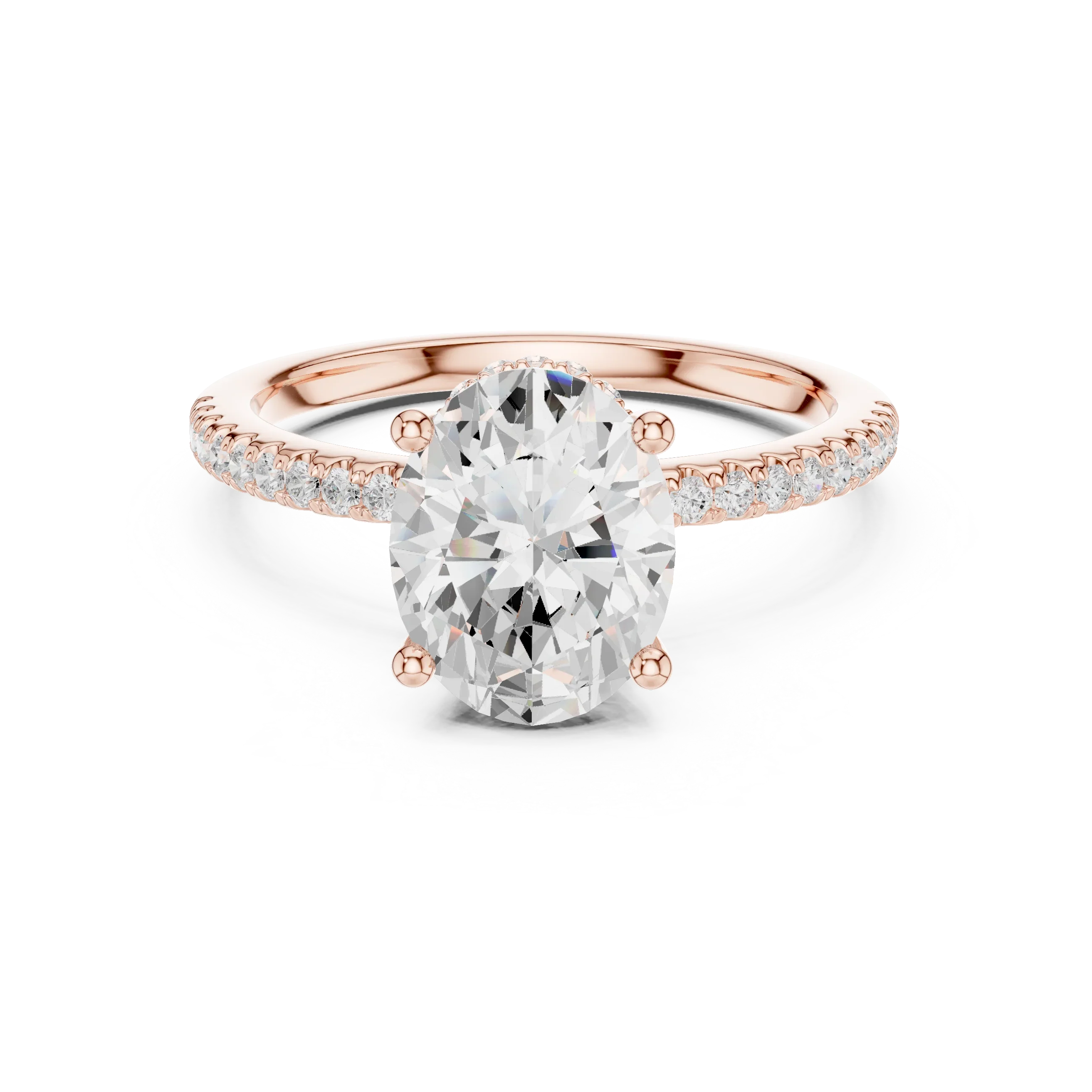 Hidden Halo Oval Cut Diamond Engagement Ring With Pave Band