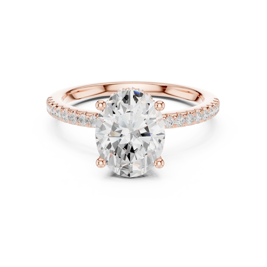 Hidden Halo Oval Cut Diamond Engagement Ring With Pave Band