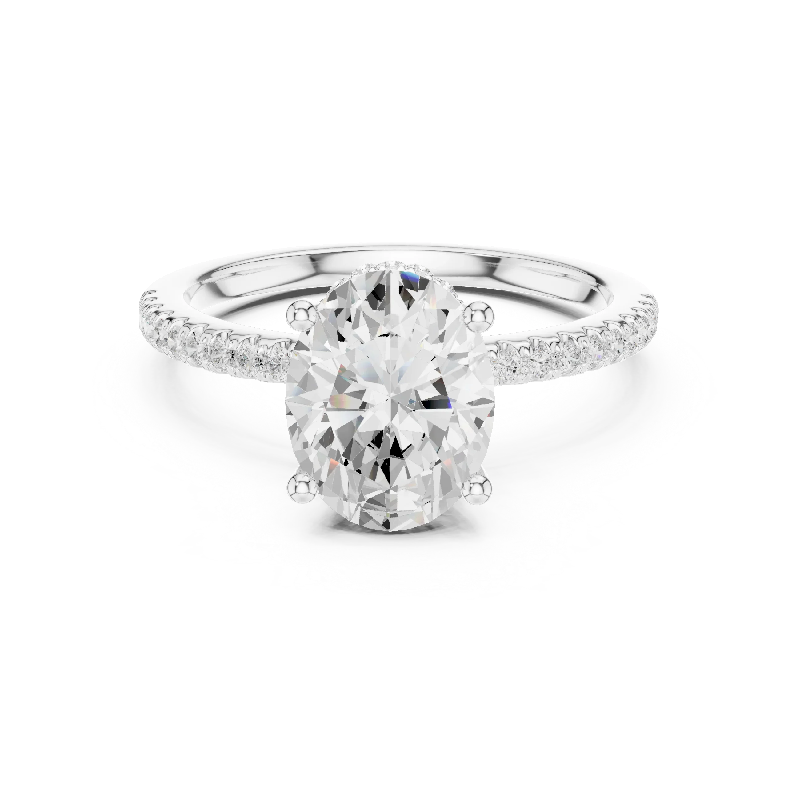 Hidden Halo Oval Cut Diamond Engagement Ring With Pave Band