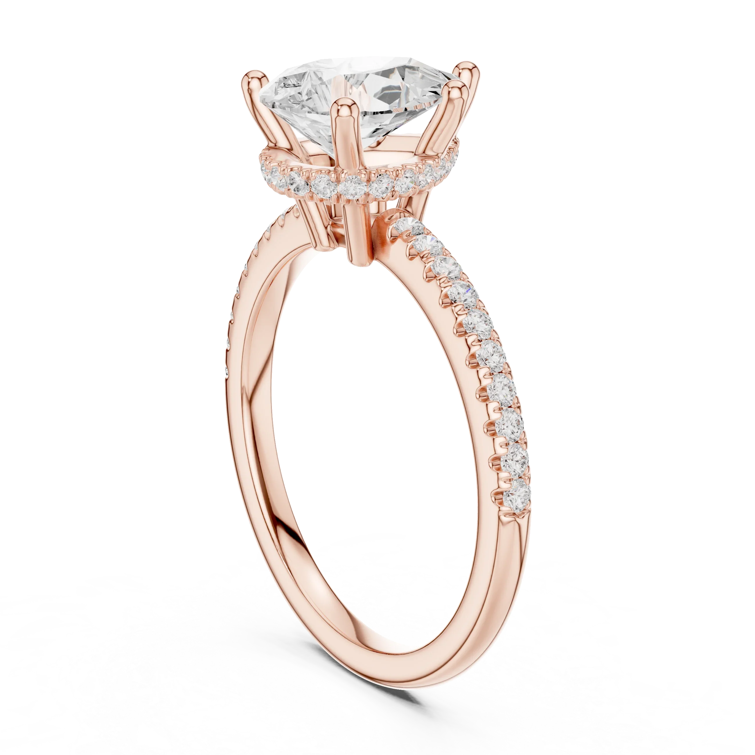 Hidden Halo Pear Cut Diamond Engagement Ring With Pave Band