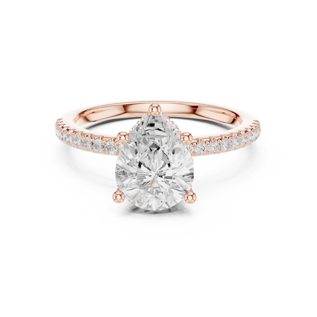 Hidden Halo Pear Cut Diamond Engagement Ring With Pave Band