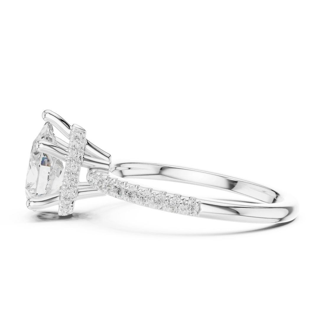 Hidden Halo Pear Cut Diamond Engagement Ring With Pave Band