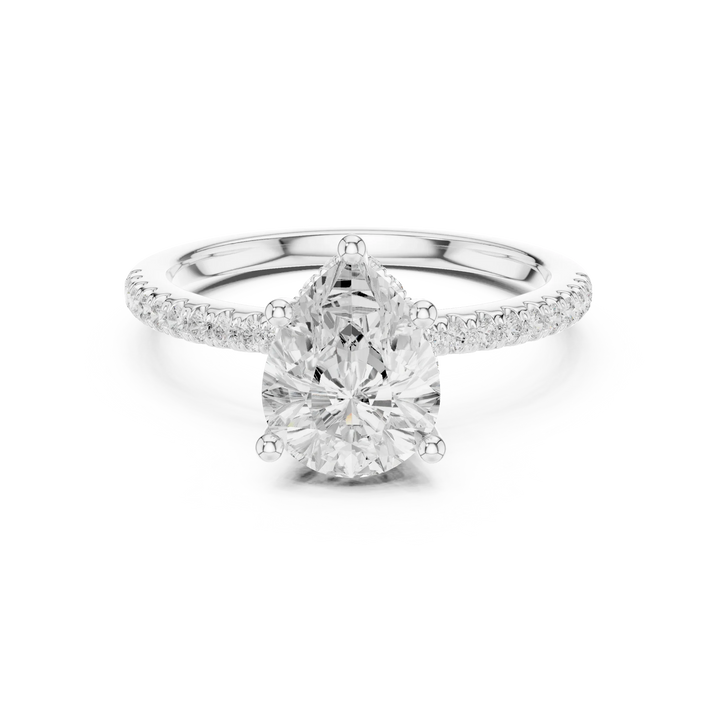 Hidden Halo Pear Cut Diamond Engagement Ring With Pave Band