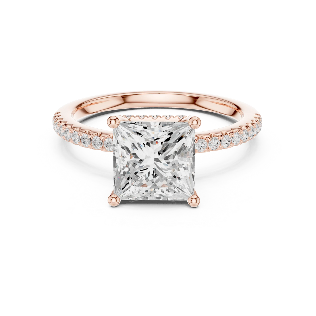 Hidden Halo Princess Cut Diamond Engagement Ring With Pave Band