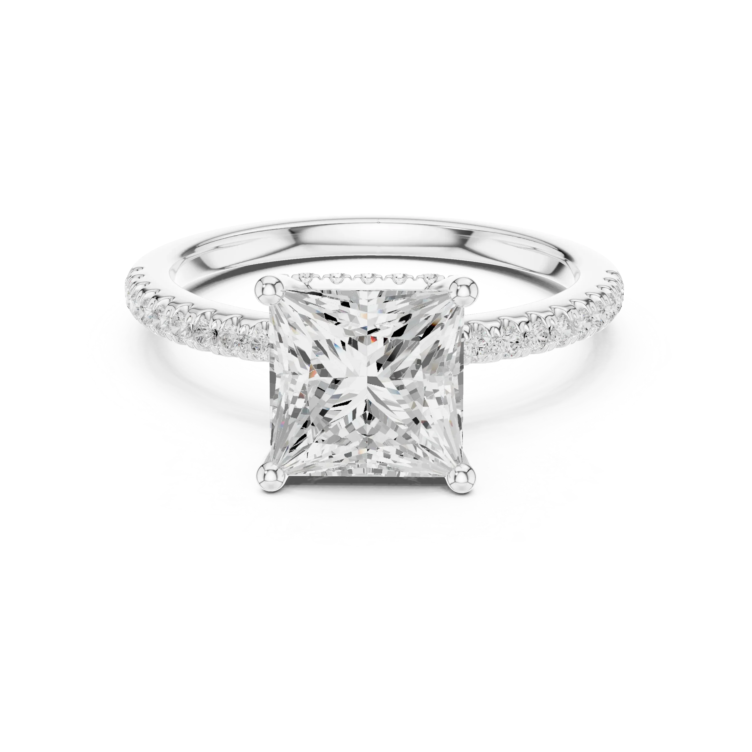 Hidden Halo Princess Cut Diamond Engagement Ring With Pave Band