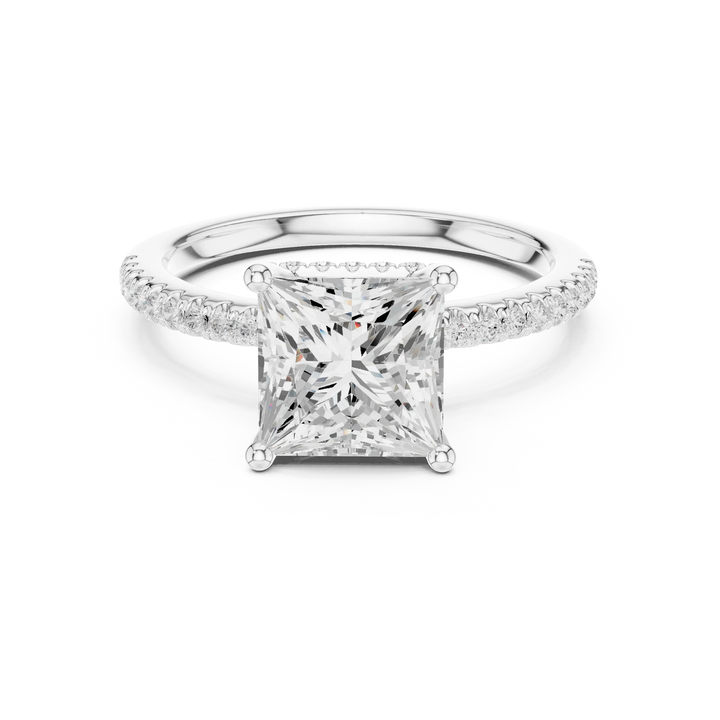 Hidden Halo Princess Cut Diamond Engagement Ring With Pave Band