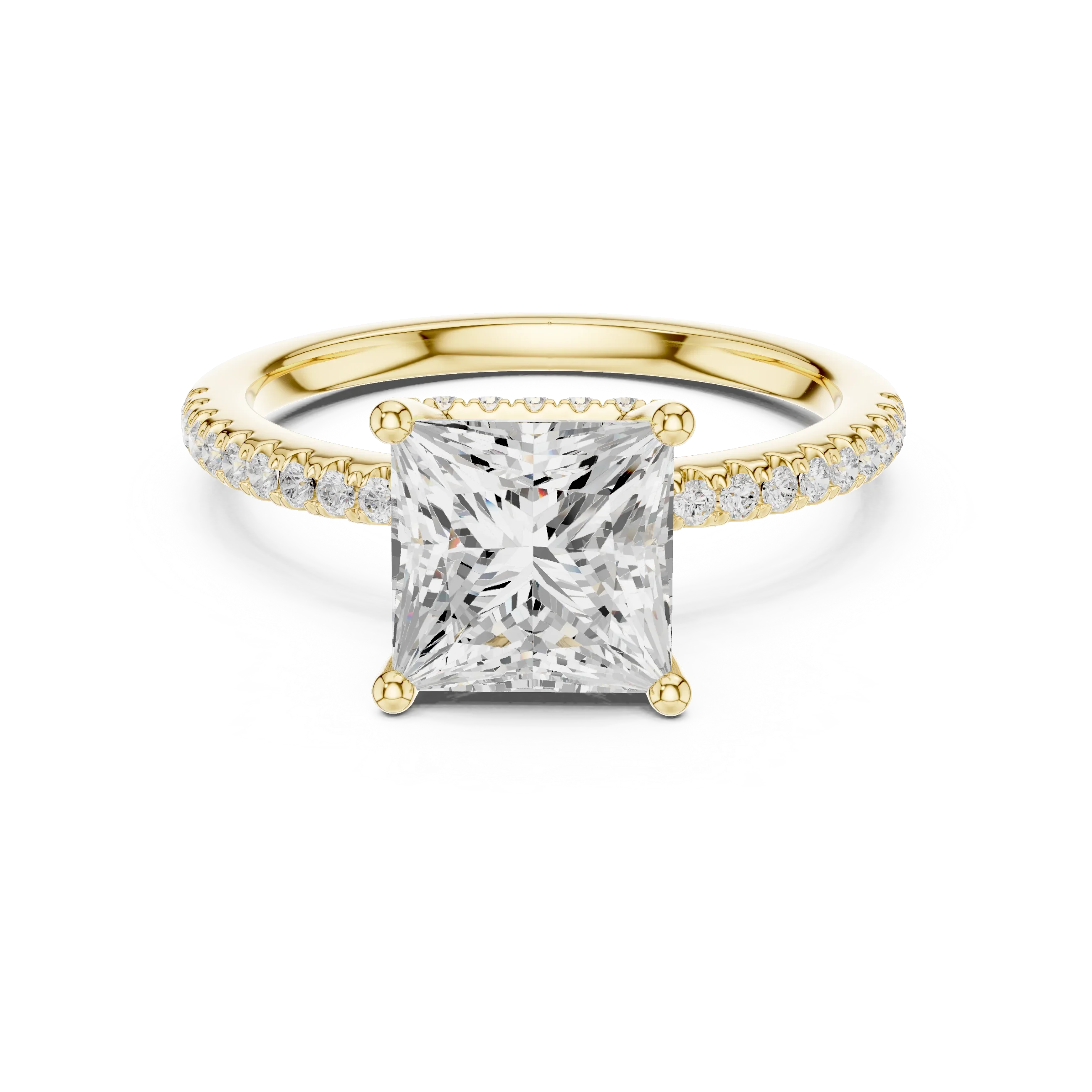 Hidden Halo Princess Cut Diamond Engagement Ring With Pave Band