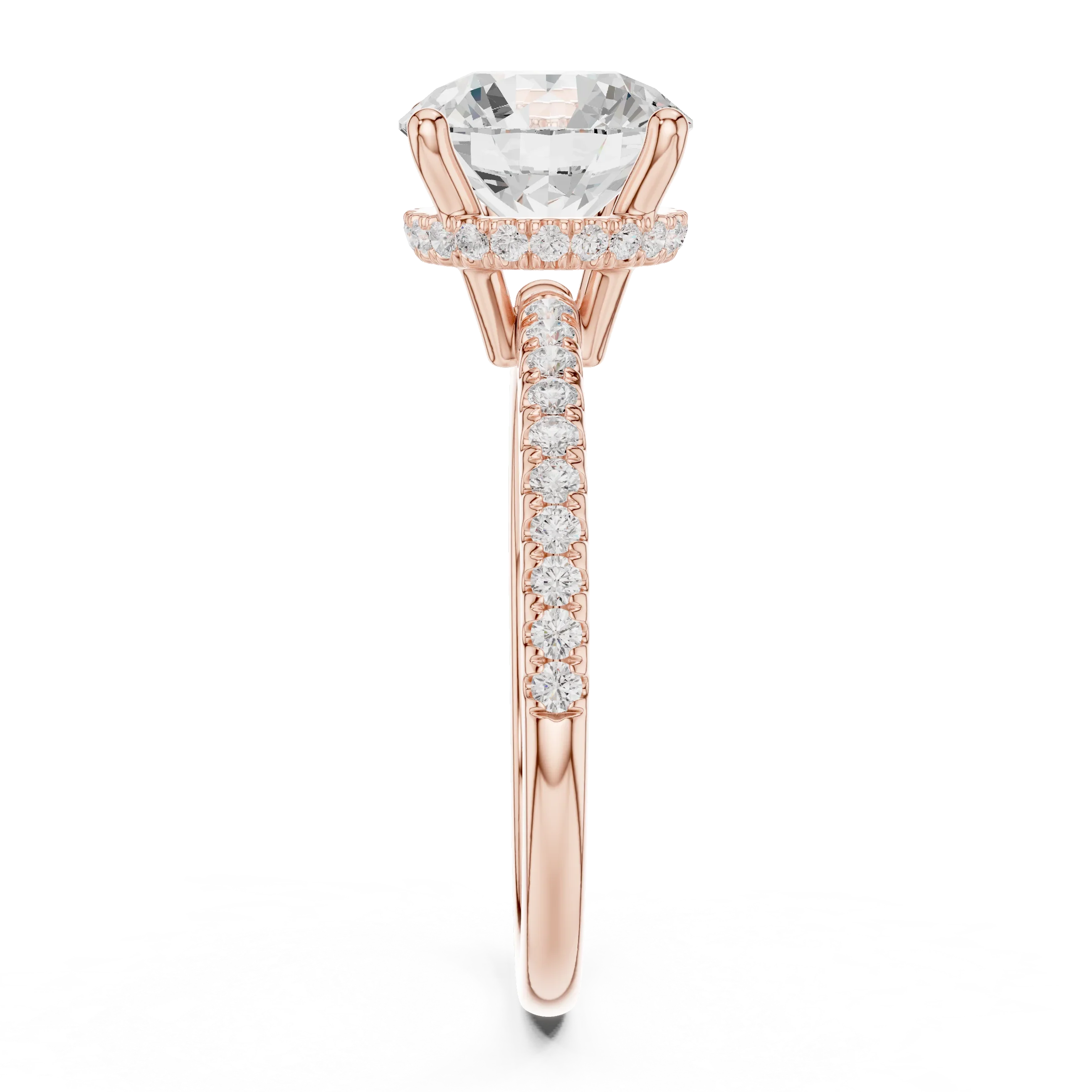 Hidden Halo Round Cut Diamond Engagement Ring With Pave Band