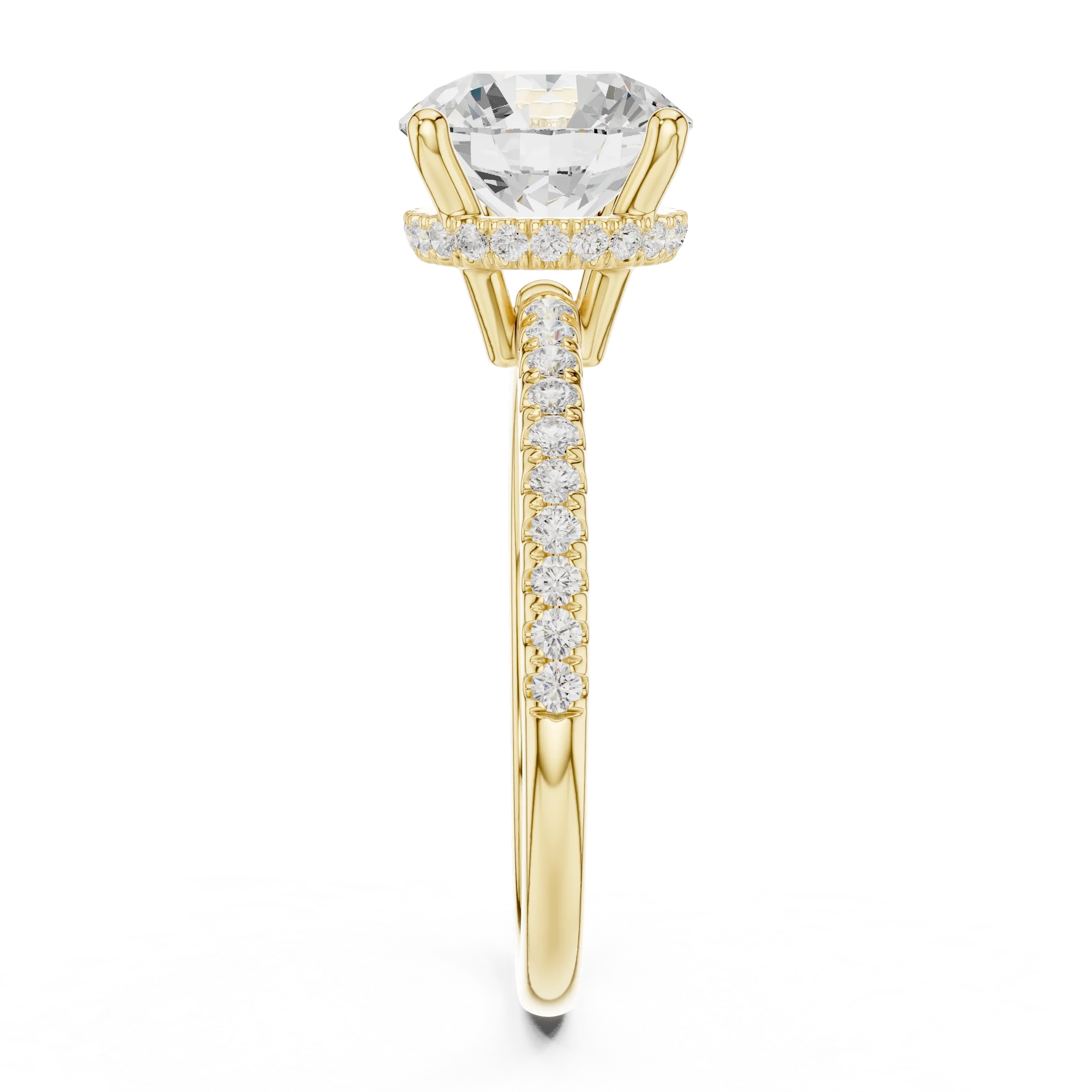 Hidden Halo Round Cut Diamond Engagement Ring With Pave Band