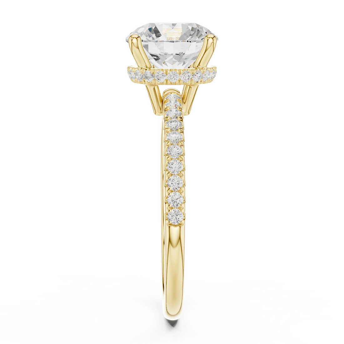 Hidden Halo Round Cut Diamond Engagement Ring With Pave Band