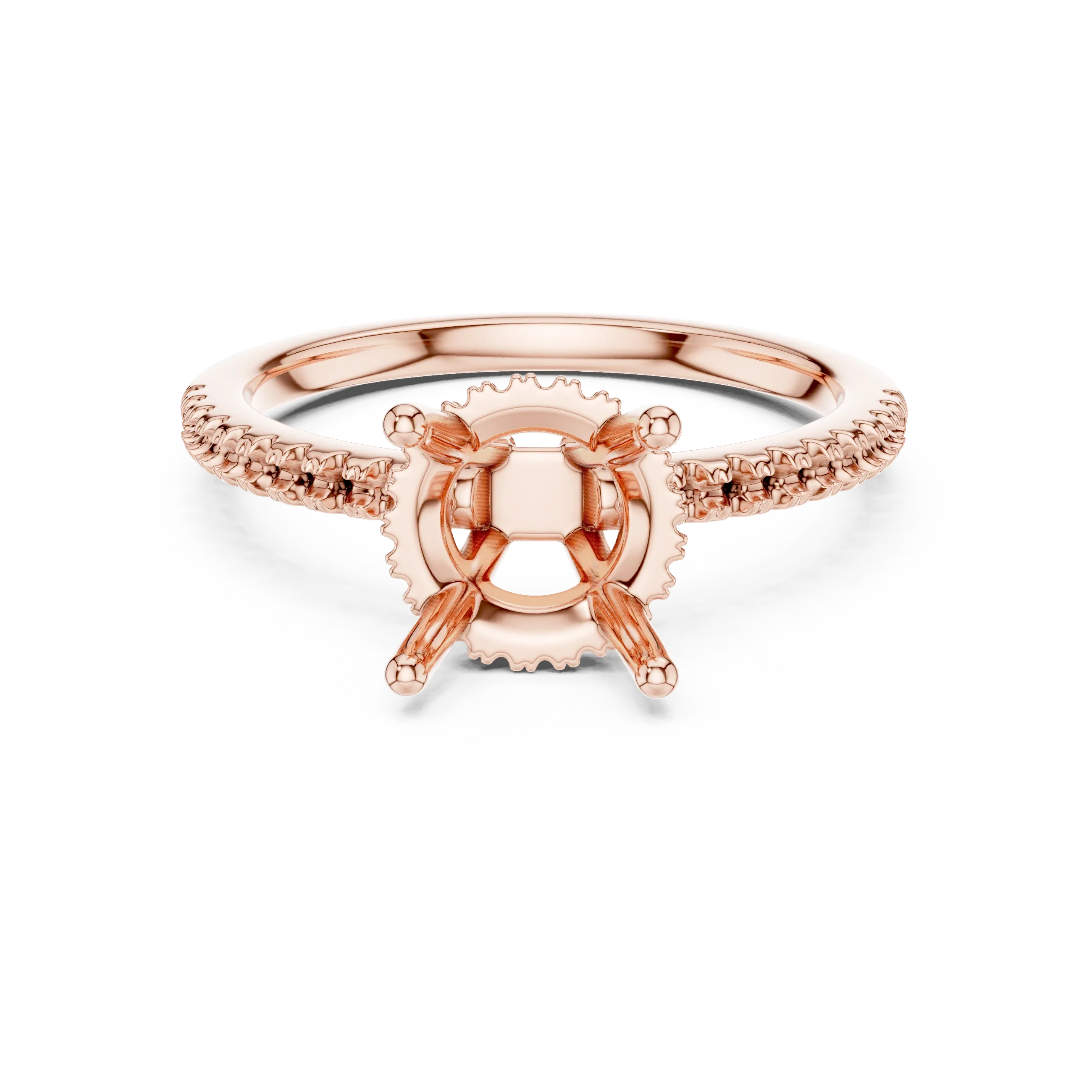 Hidden Halo Round Cut Diamond Engagement Ring With Pave Band