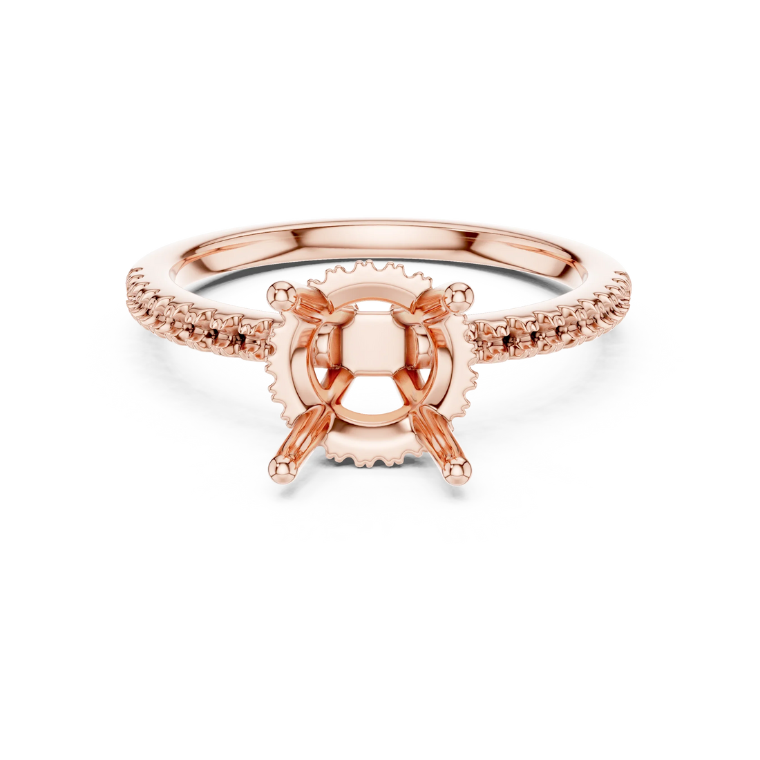 Hidden Halo Round Cut Diamond Engagement Ring With Pave Band