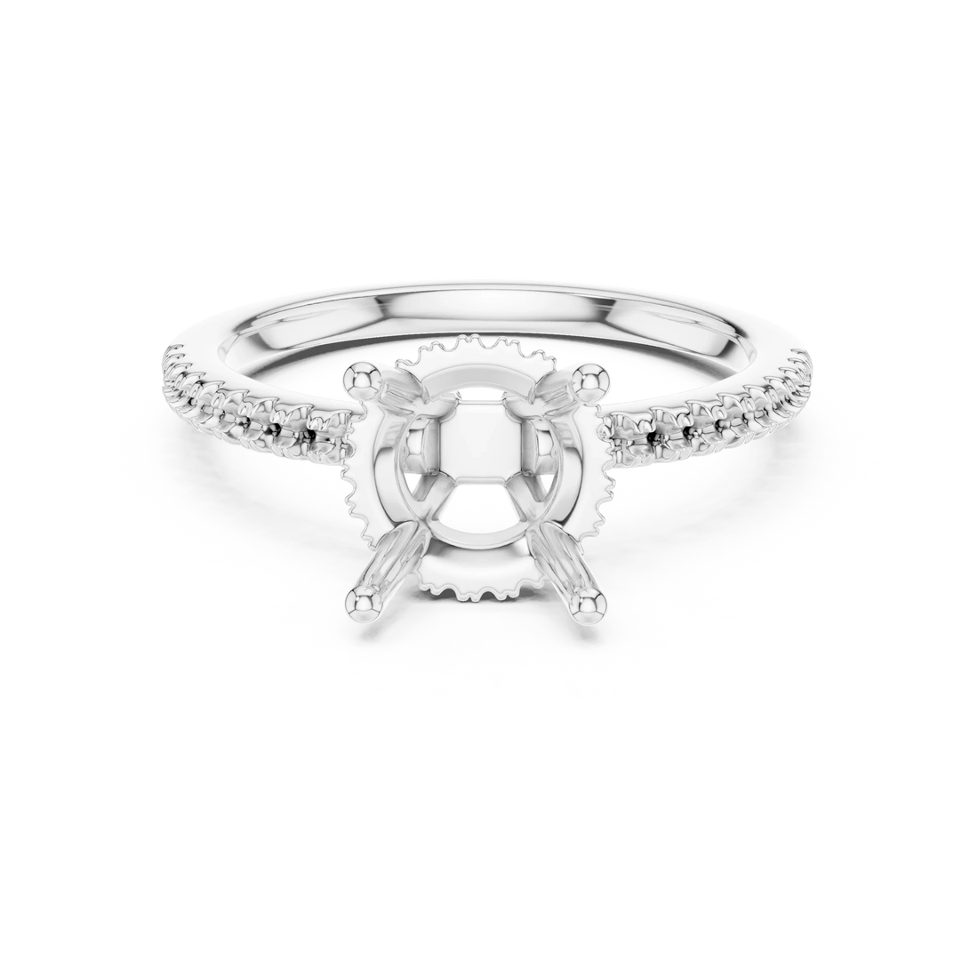 Hidden Halo Round Cut Diamond Engagement Ring With Pave Band
