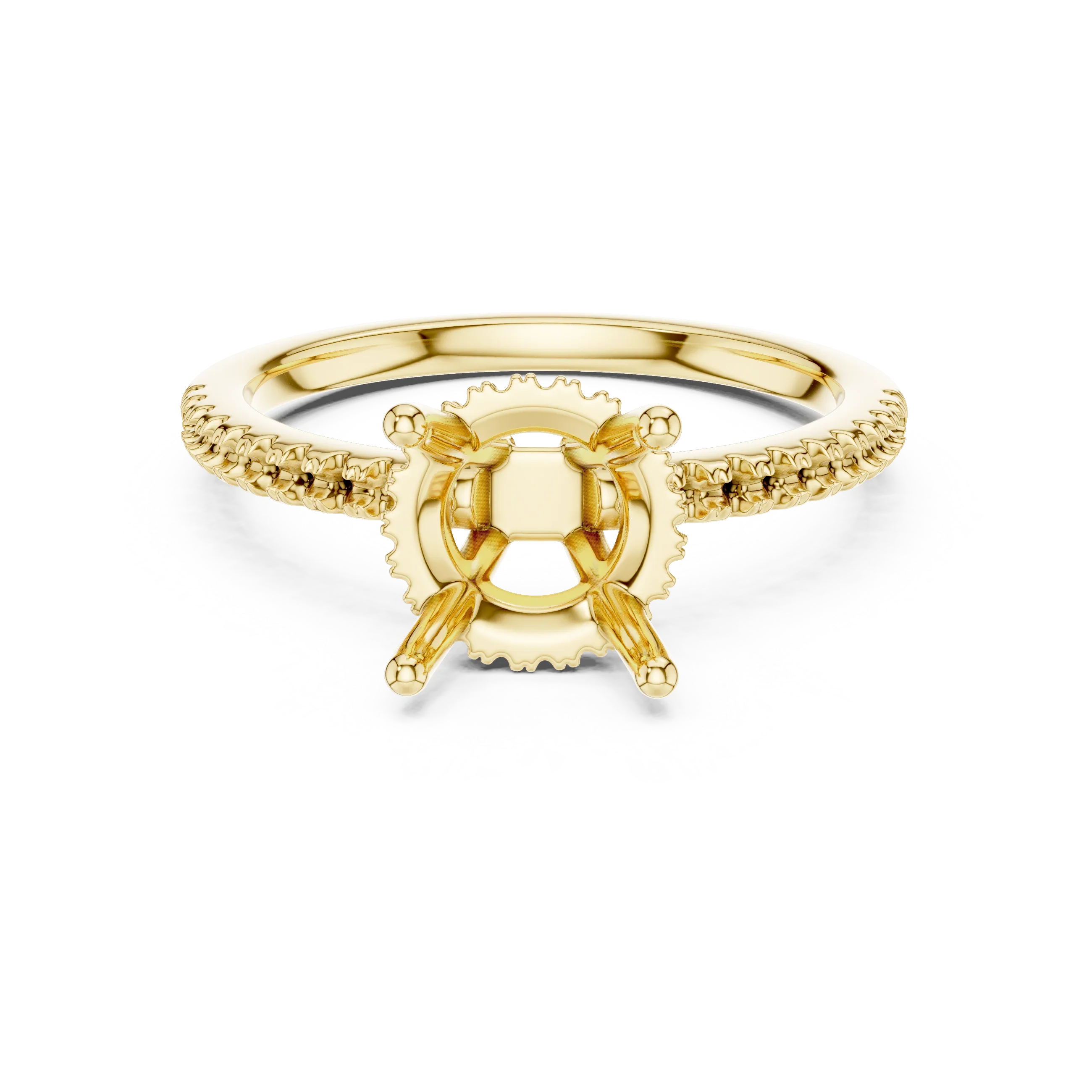 Hidden Halo Round Cut Diamond Engagement Ring With Pave Band